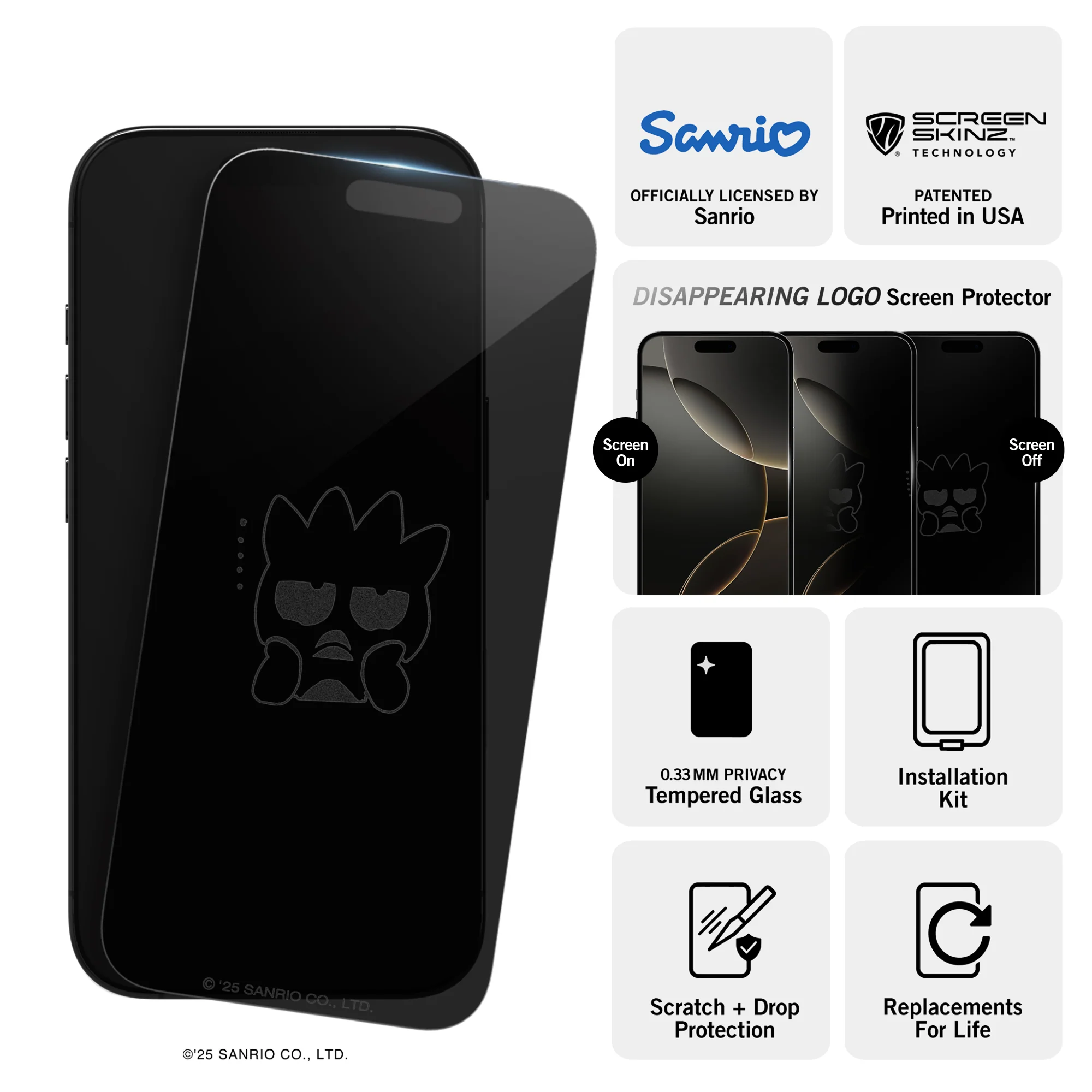 Badtz-Maru x Screen Skinz Thinking iPhone Privacy Screen Protector - Image 3