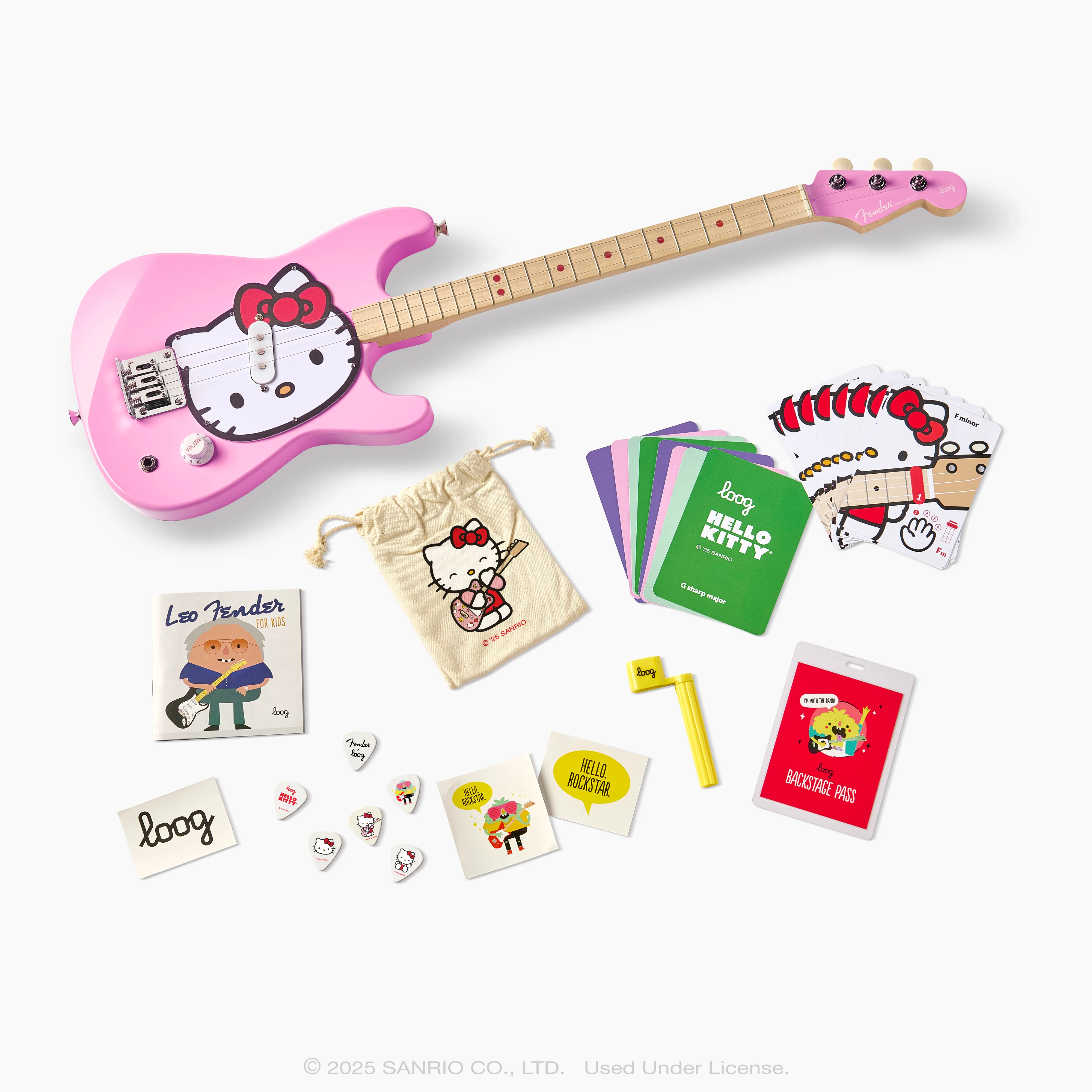 Fender x Loog Hello Kitty Kids Stratocaster Guitar (Pink) - Image 2