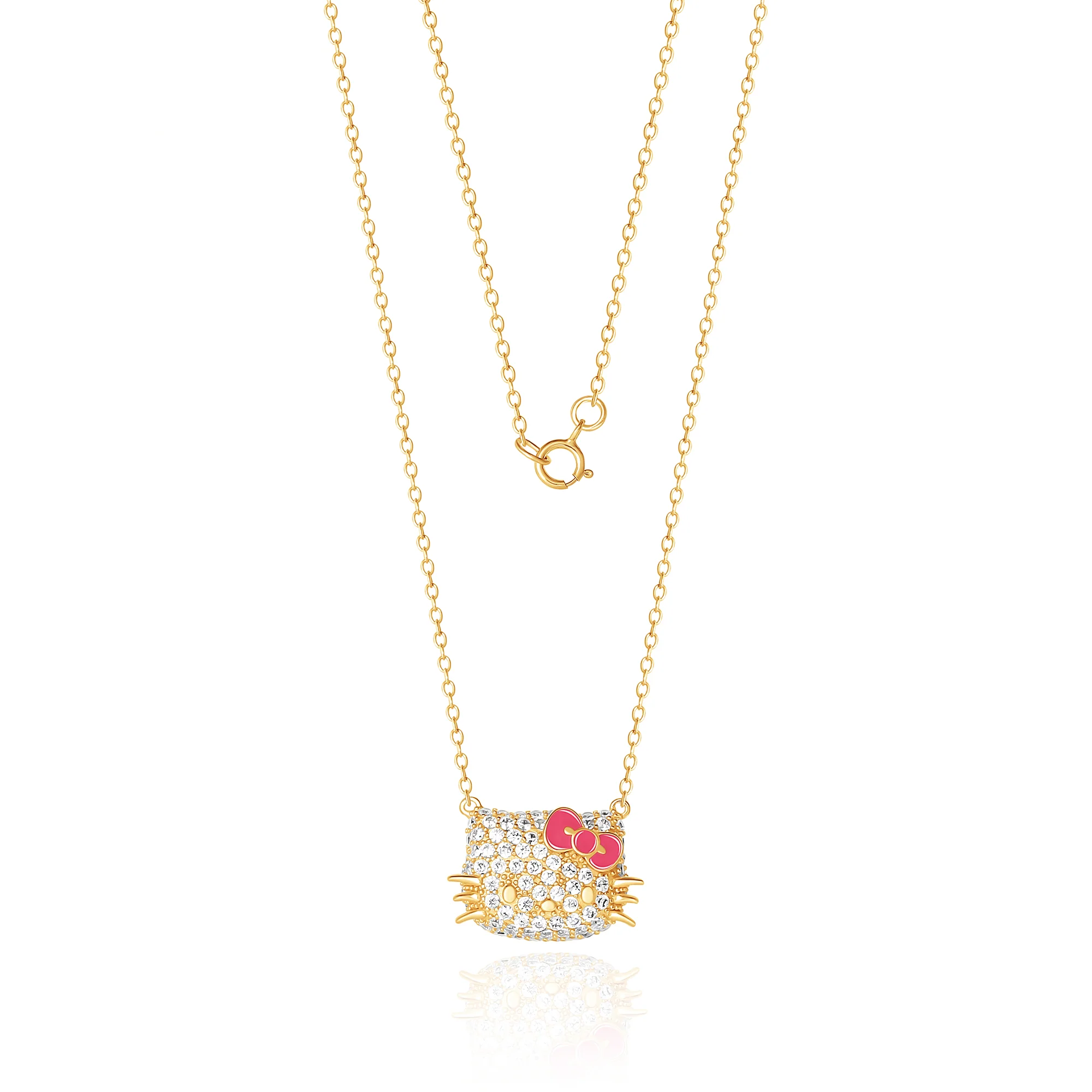 Hello Kitty 18” Gold Plated Face Pave 3D Necklace - Image 4