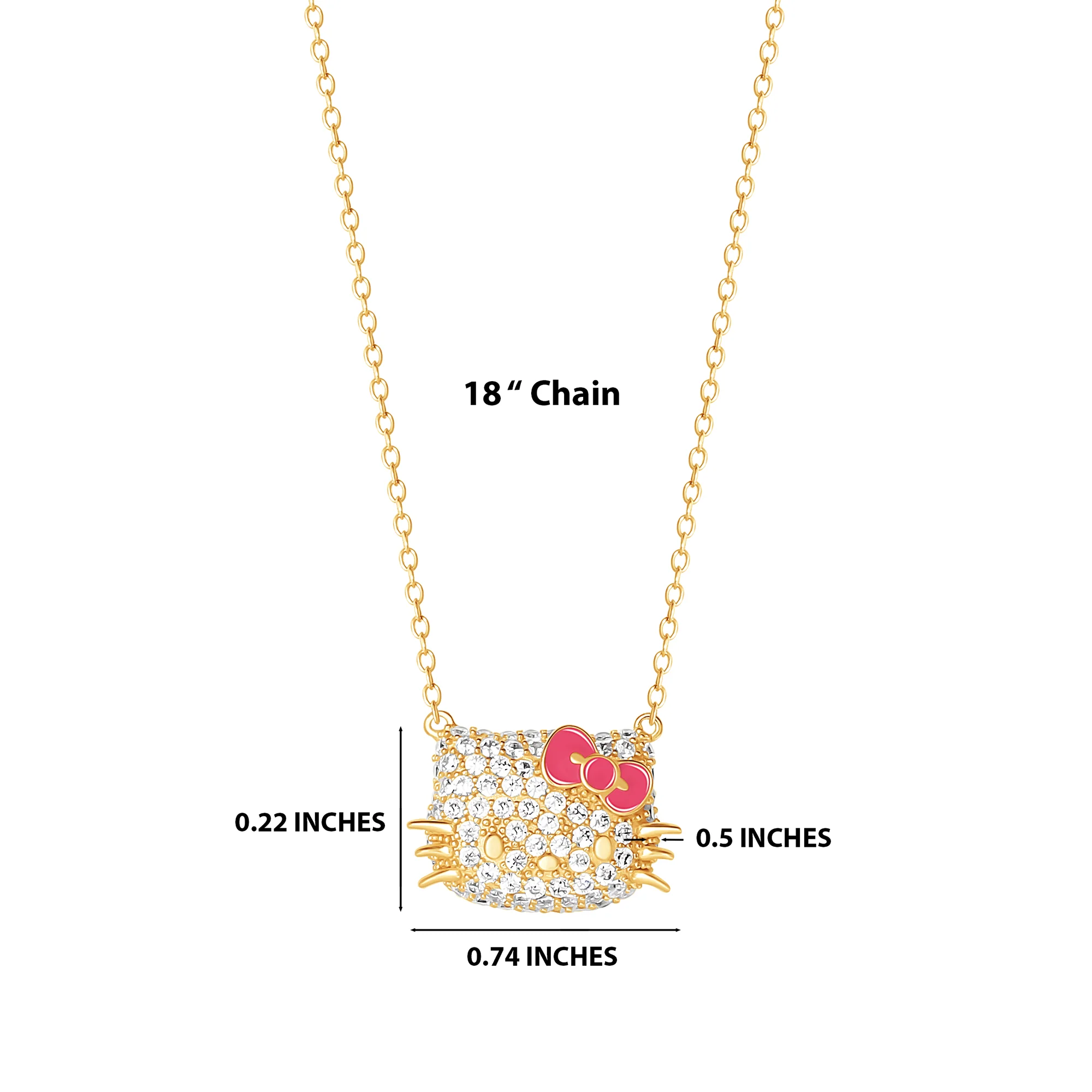 Hello Kitty 18” Gold Plated Face Pave 3D Necklace - Image 5