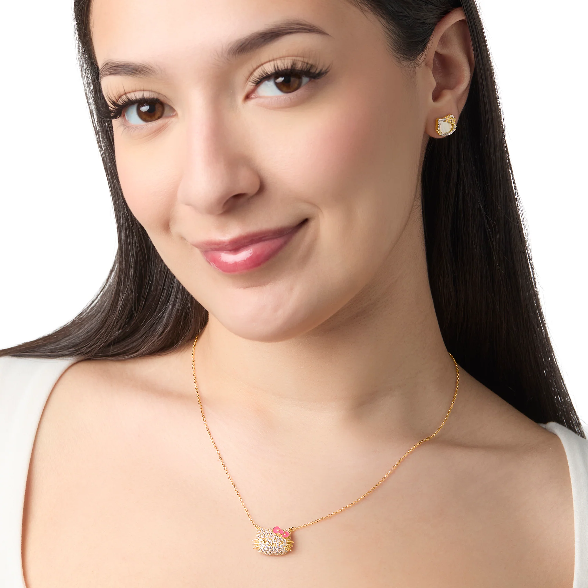 Hello Kitty 18” Gold Plated Face Pave 3D Necklace - Image 6
