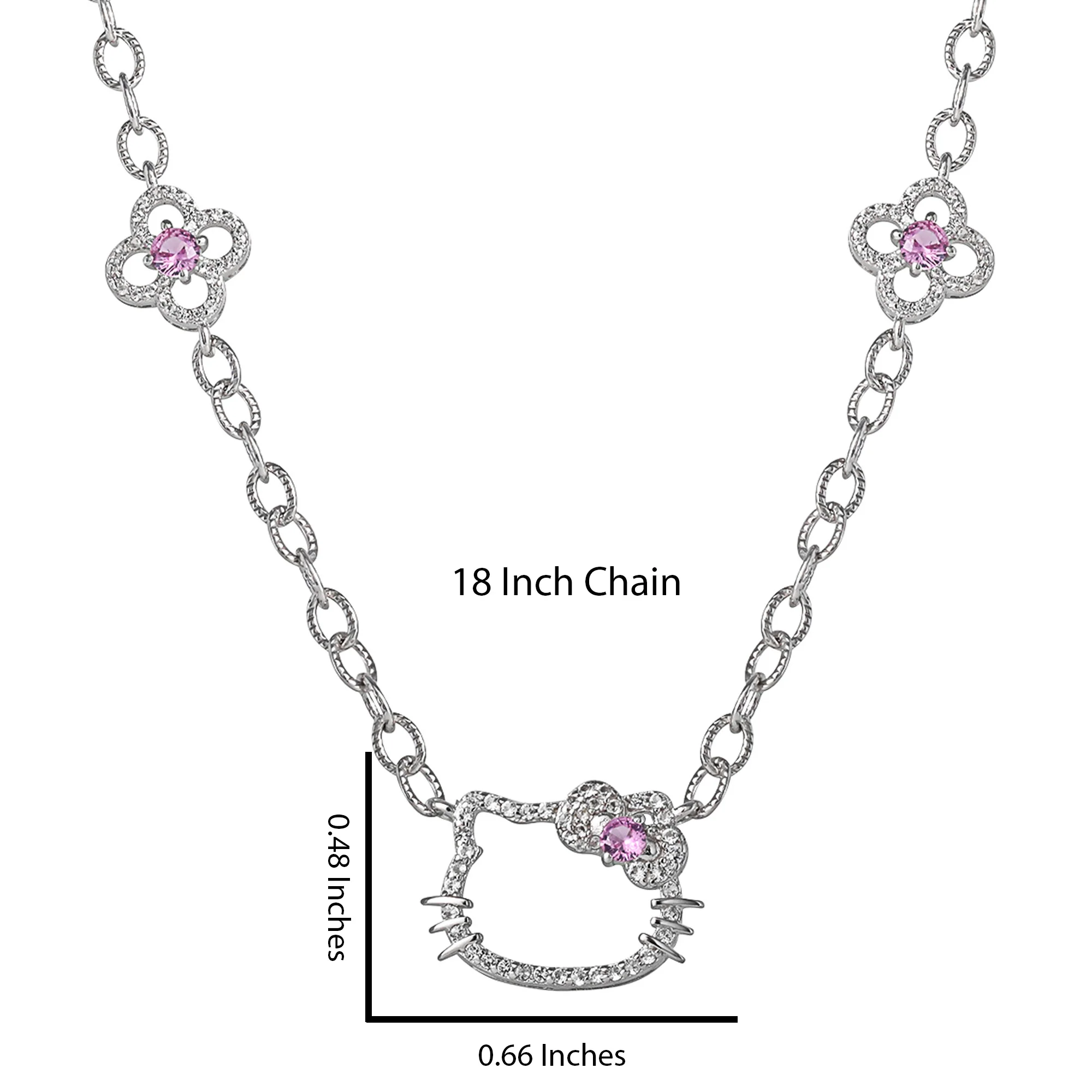 Hello Kitty 18" Quatrefoil Sterling Silver Drop Necklace (Pink & White Sapphire) - Image 8