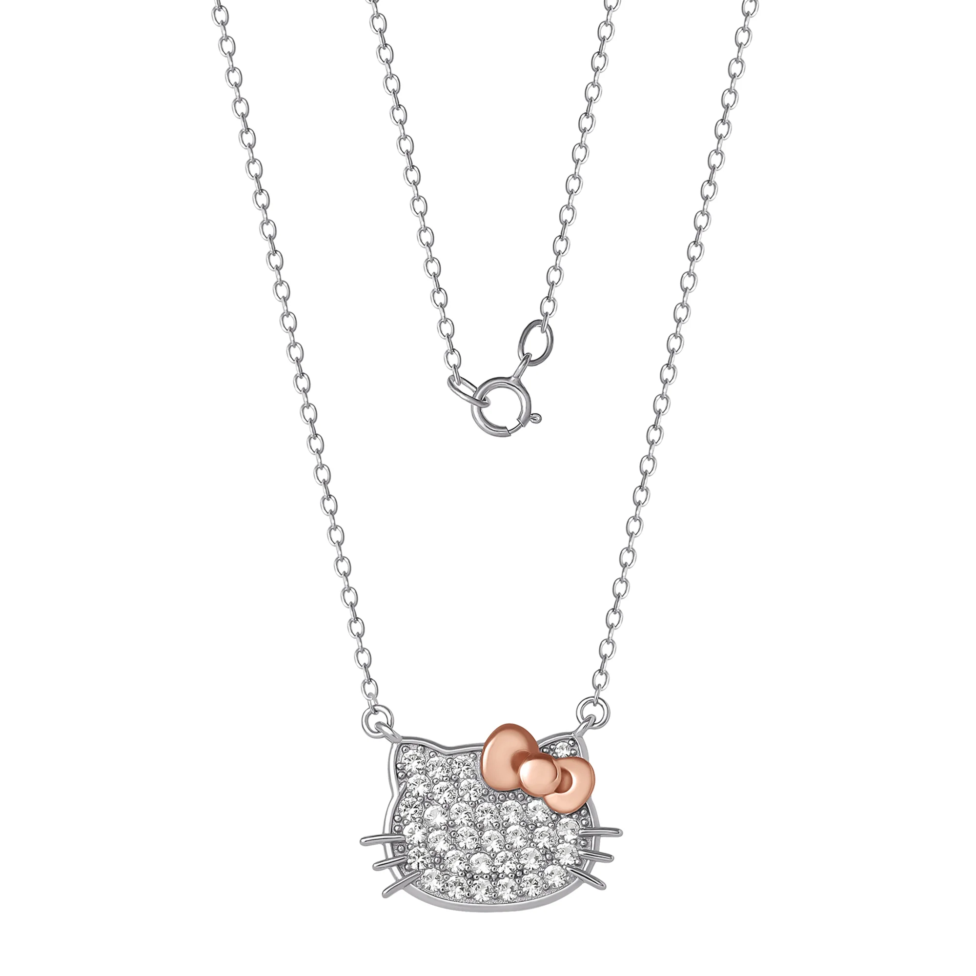 Hello Kitty 18" Two-Tone Gold Plated Pavé Necklace (White Sapphire) - Image 3