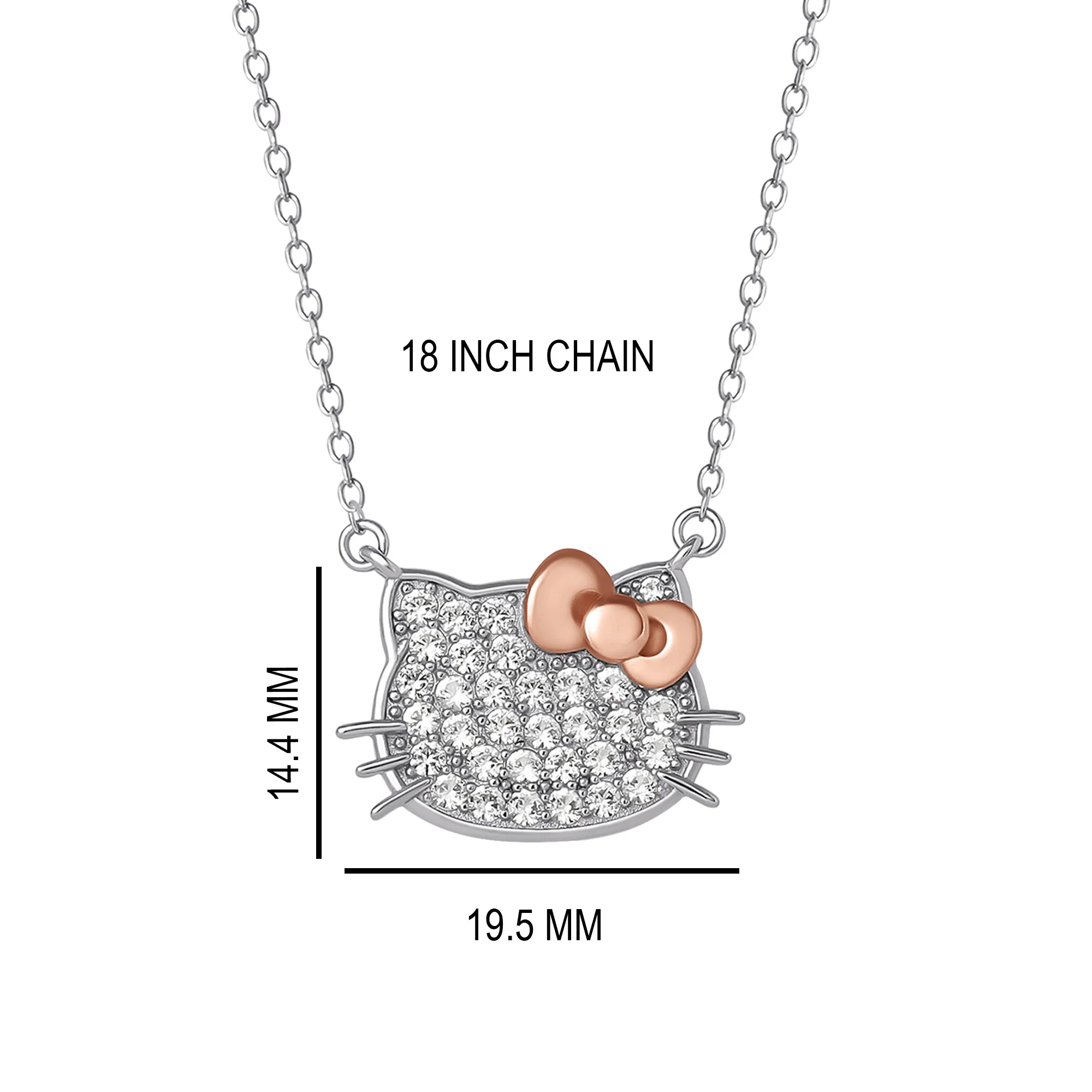 Hello Kitty 18" Two-Tone Gold Plated Pavé Necklace (White Sapphire) - Image 4