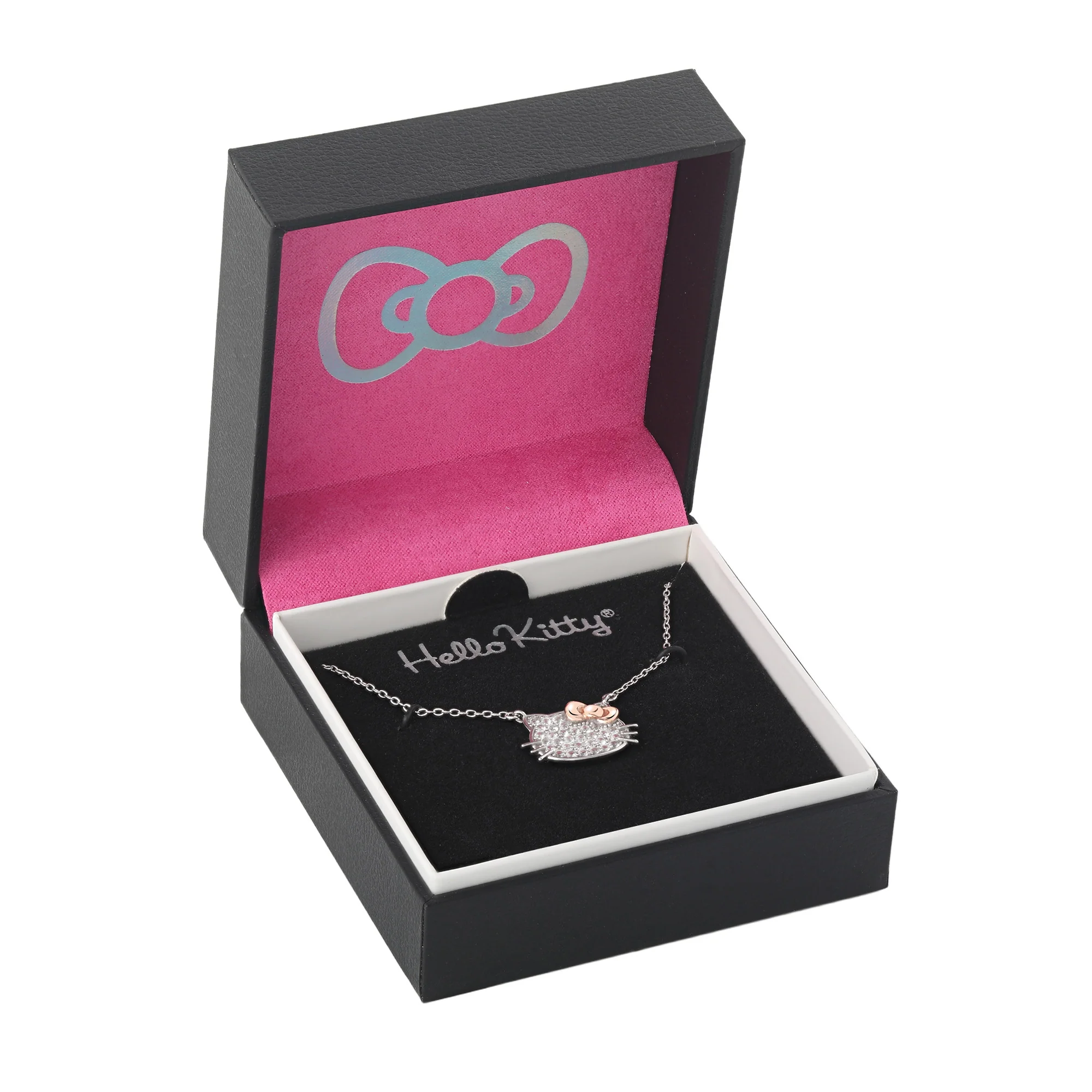 Hello Kitty 18" Two-Tone Gold Plated Pavé Necklace (White Sapphire) - Image 5