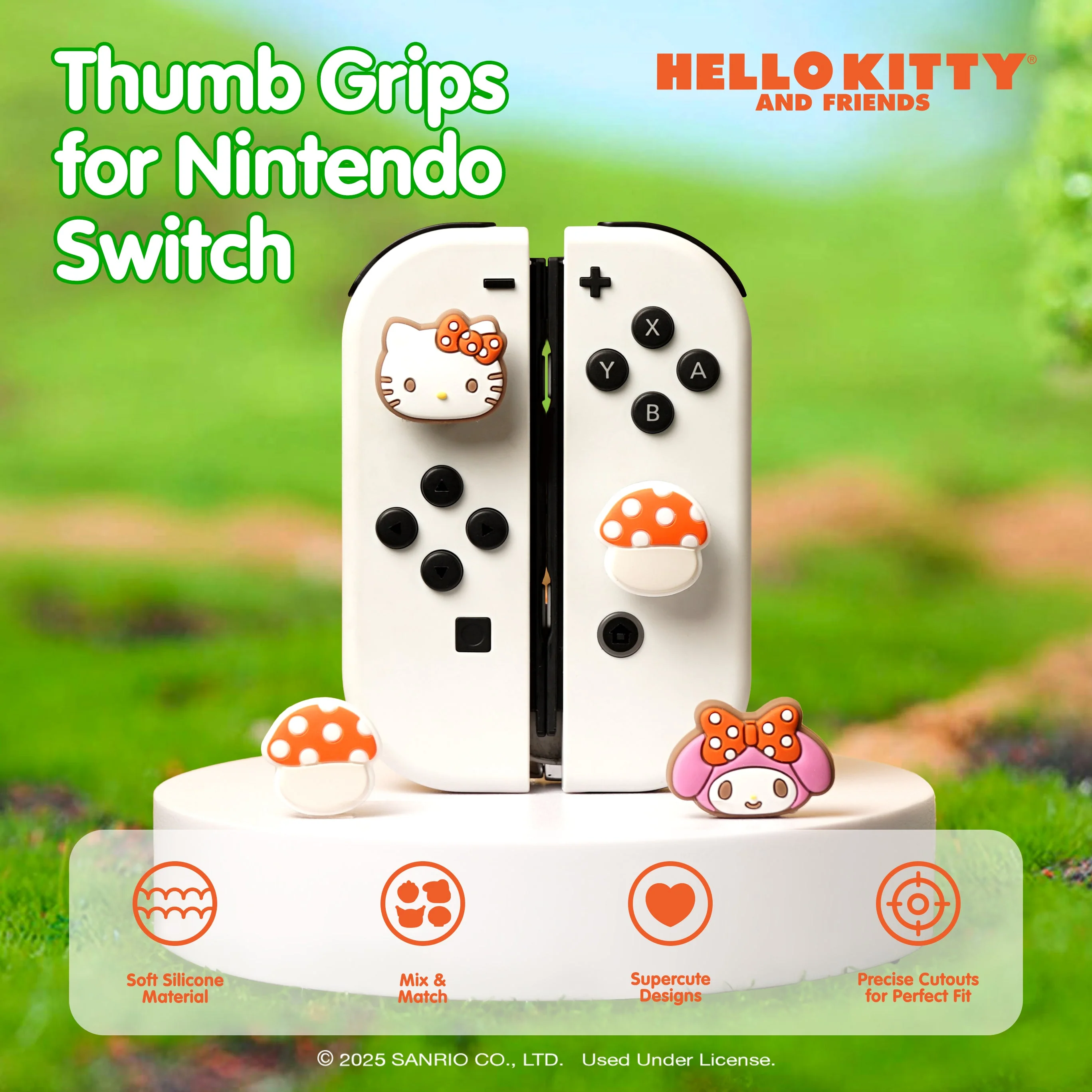 Hello Kitty and Friends Mushroom Nintendo Switch Grip Caps (Hello Kitty + My Melody) - Image 3