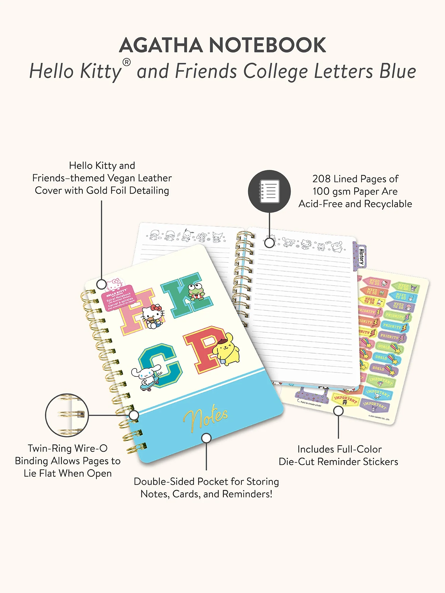 Hello Kitty and Friends x Studio Oh! College Letters Blue Agatha Notebook - Image 8