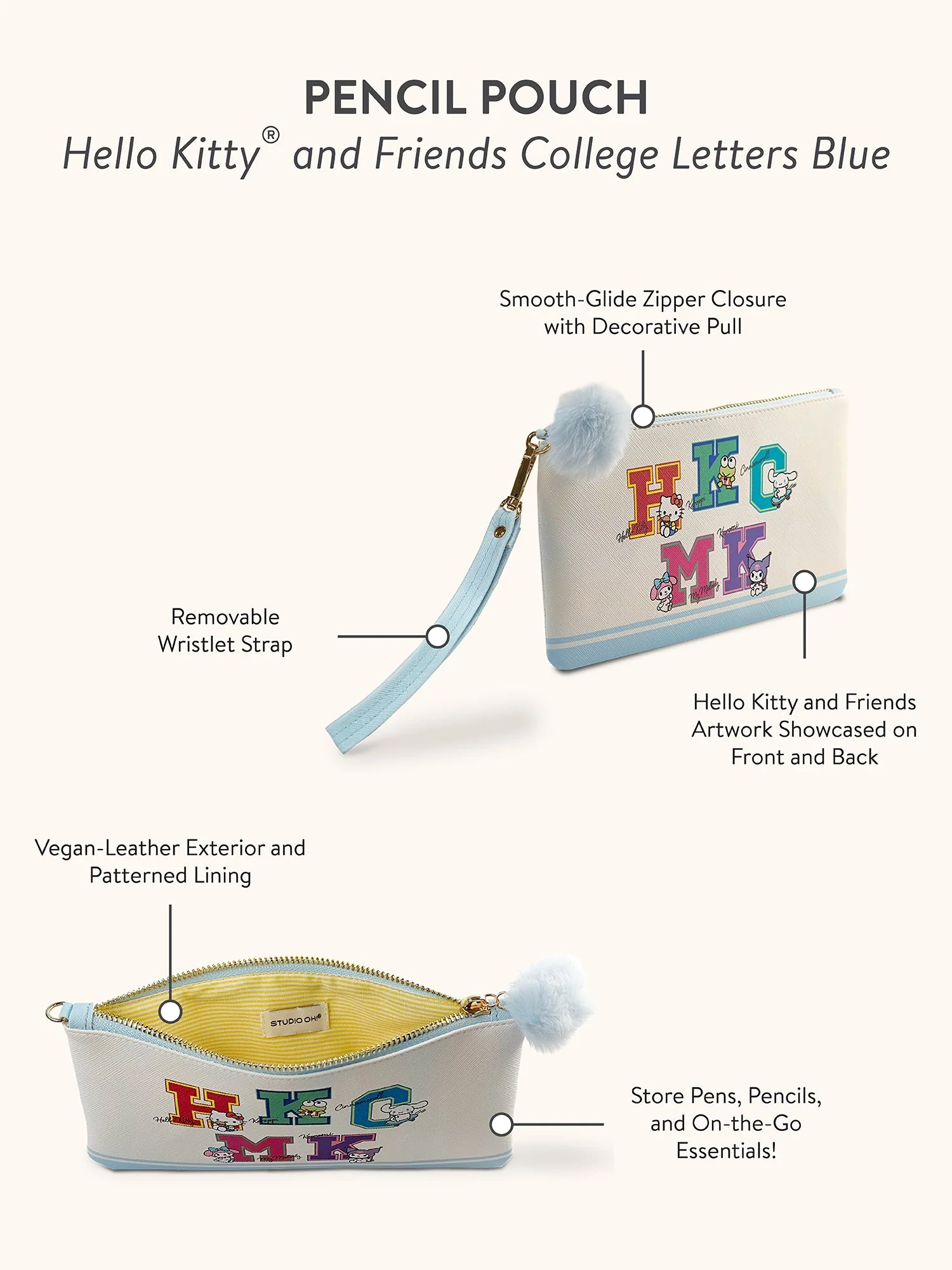 Hello Kitty and Friends x Studio Oh! College Letters Blue Pencil Pouch - Image 5