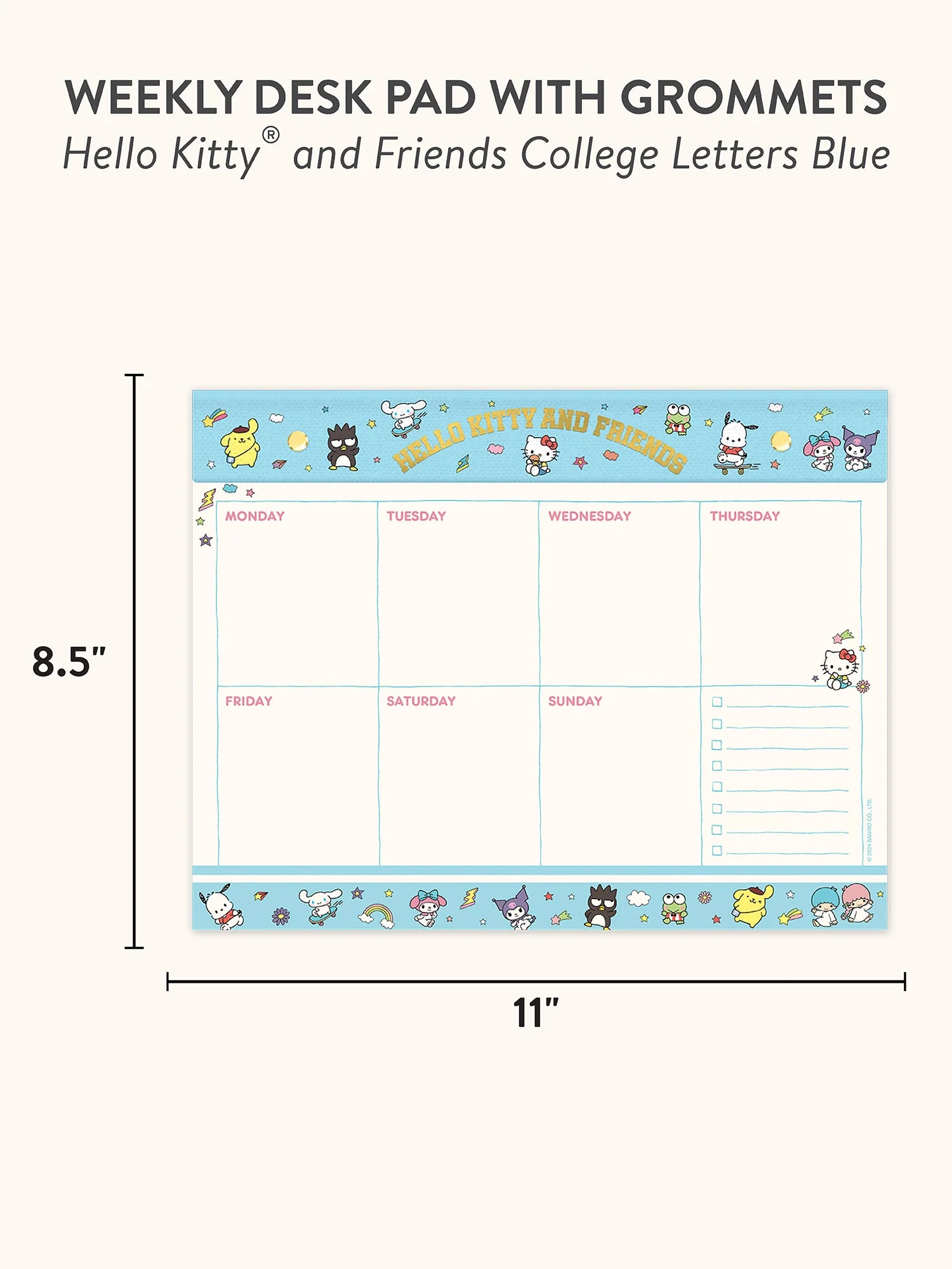 Hello Kitty and Friends x Studio Oh! College Letters Blue Weekly Desk Pad - Image 6