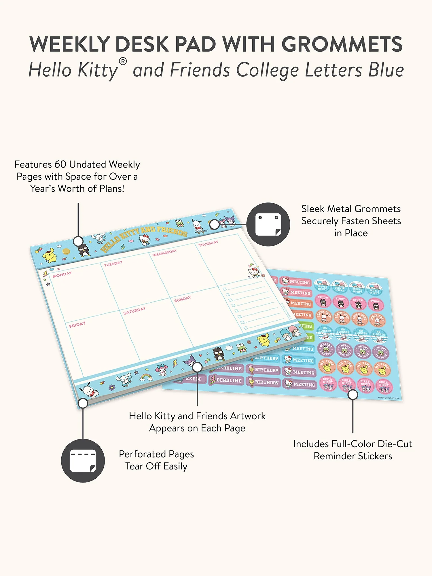 Hello Kitty and Friends x Studio Oh! College Letters Blue Weekly Desk Pad - Image 7