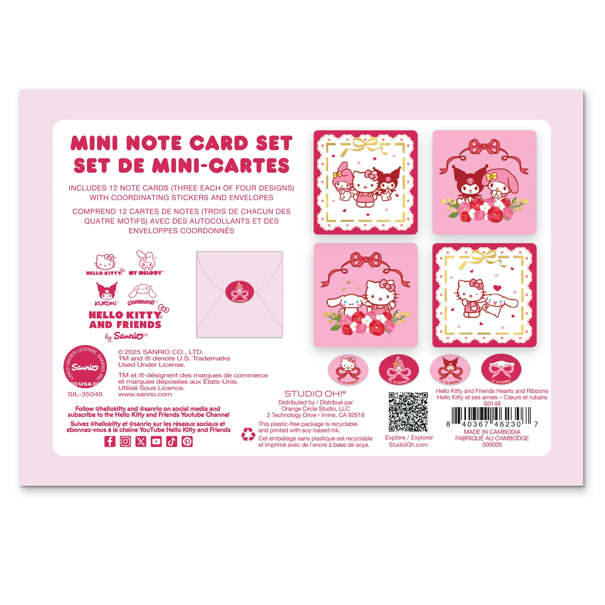 Hello Kitty and Friends x Studio Oh! Hearts and Ribbons Mini Note Card Set - Image 5