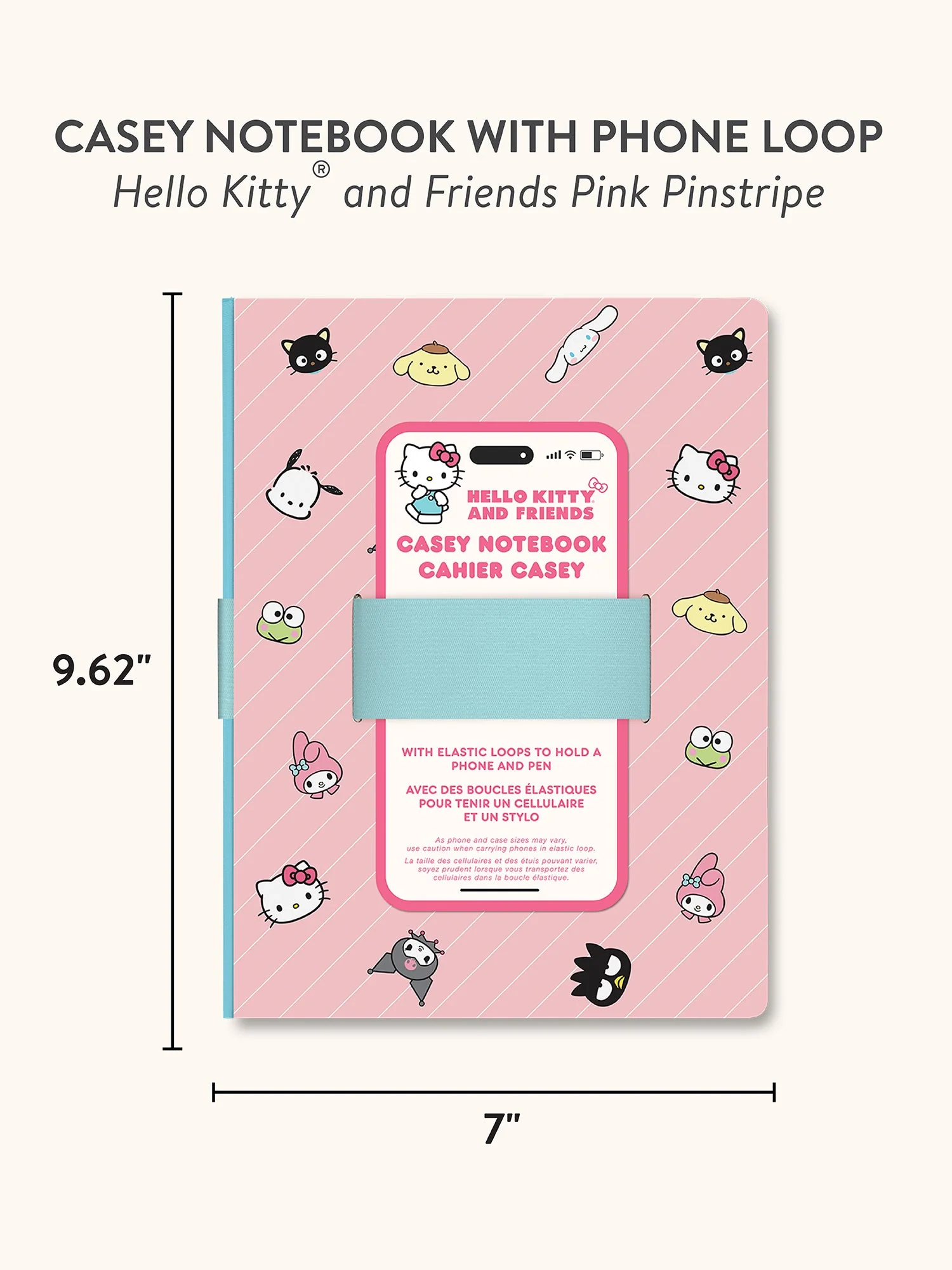 Hello Kitty and Friends x Studio Oh! Pink Pinstripe Casey Notebook with Phone Loop - Image 8