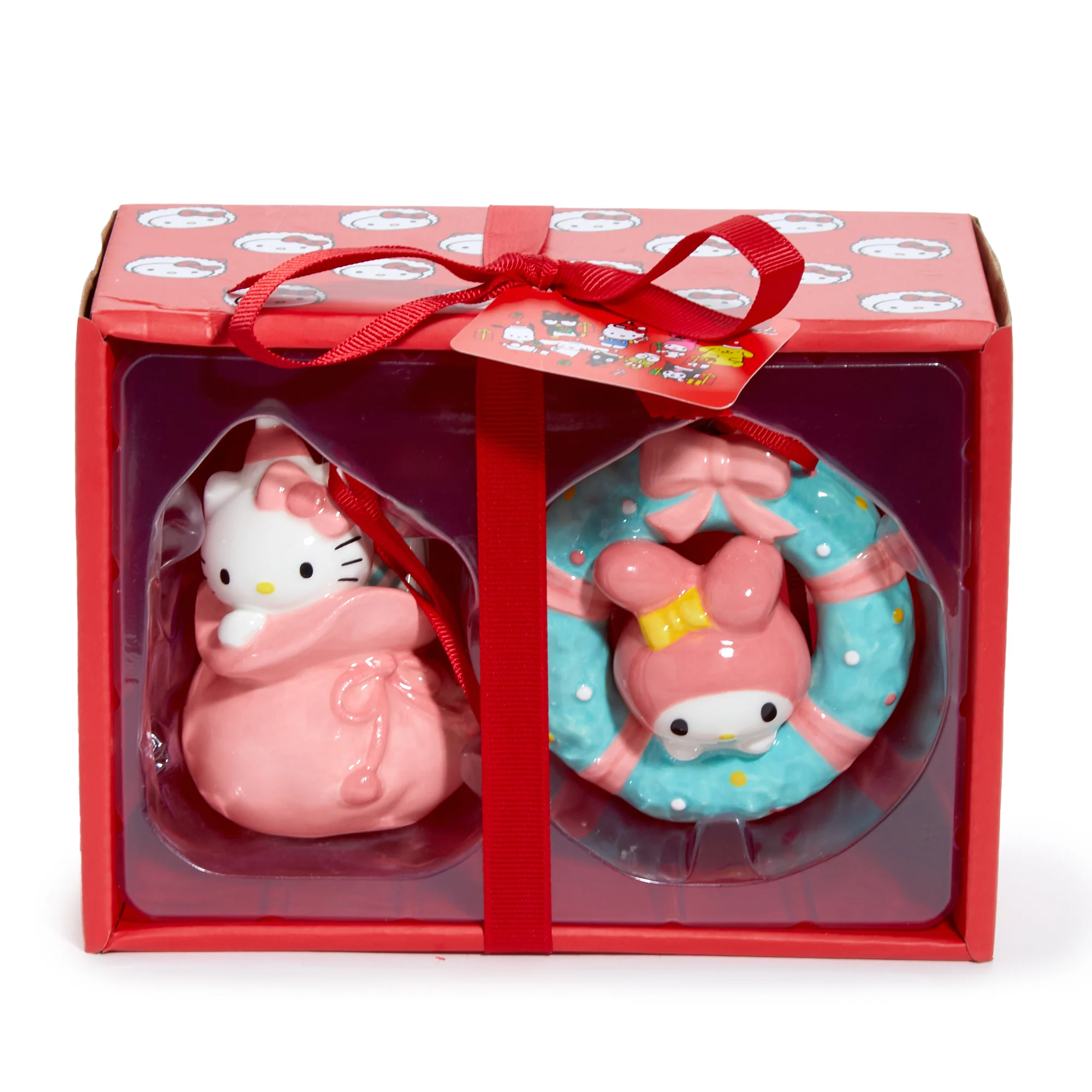 Hello Kitty and My Melody 2-pc Holiday Ceramic Ornament Set (Pastel Pink) - Image 2