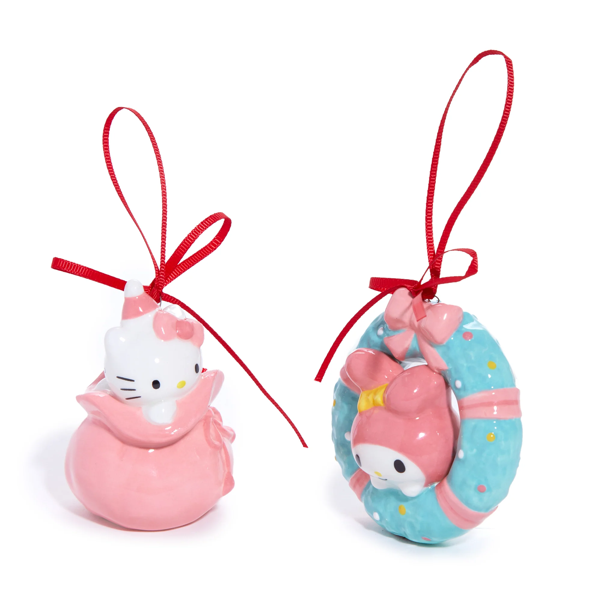 Hello Kitty and My Melody 2-pc Holiday Ceramic Ornament Set (Pastel Pink) - Image 3