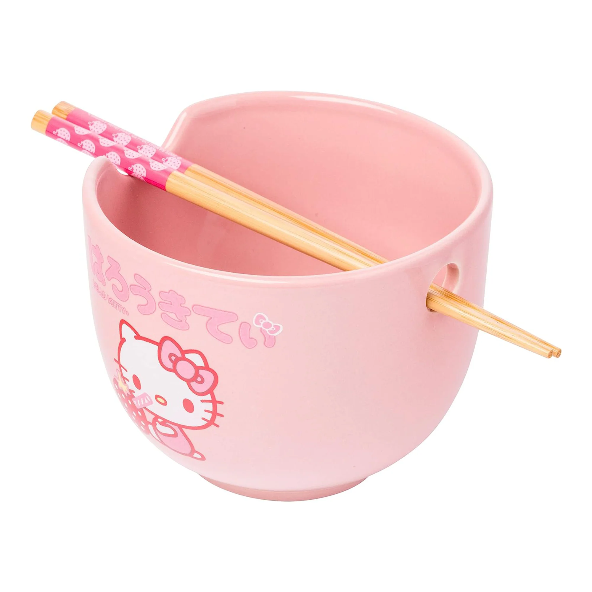 Hello Kitty Ceramic Ramen Bowl and Chopstick Set (Strawberry Milk) - Image 3