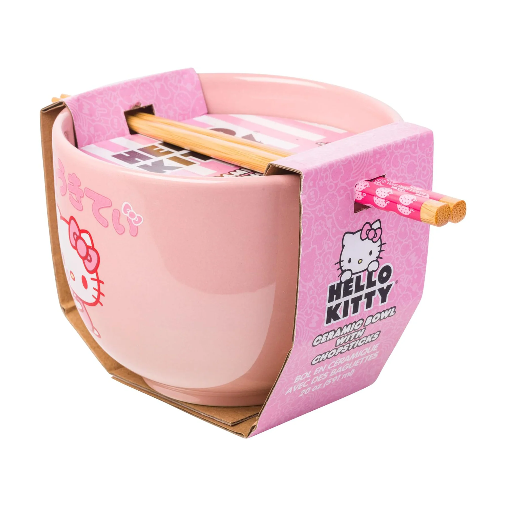 Hello Kitty Ceramic Ramen Bowl and Chopstick Set (Strawberry Milk) - Image 9