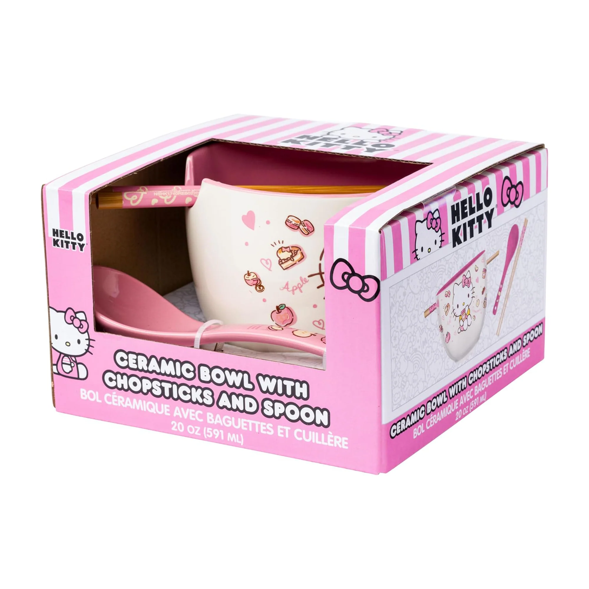 Hello Kitty Ceramic Ramen Bowl and Chopsticks/Spoon Set (Apples and Cinnamon) - Image 3