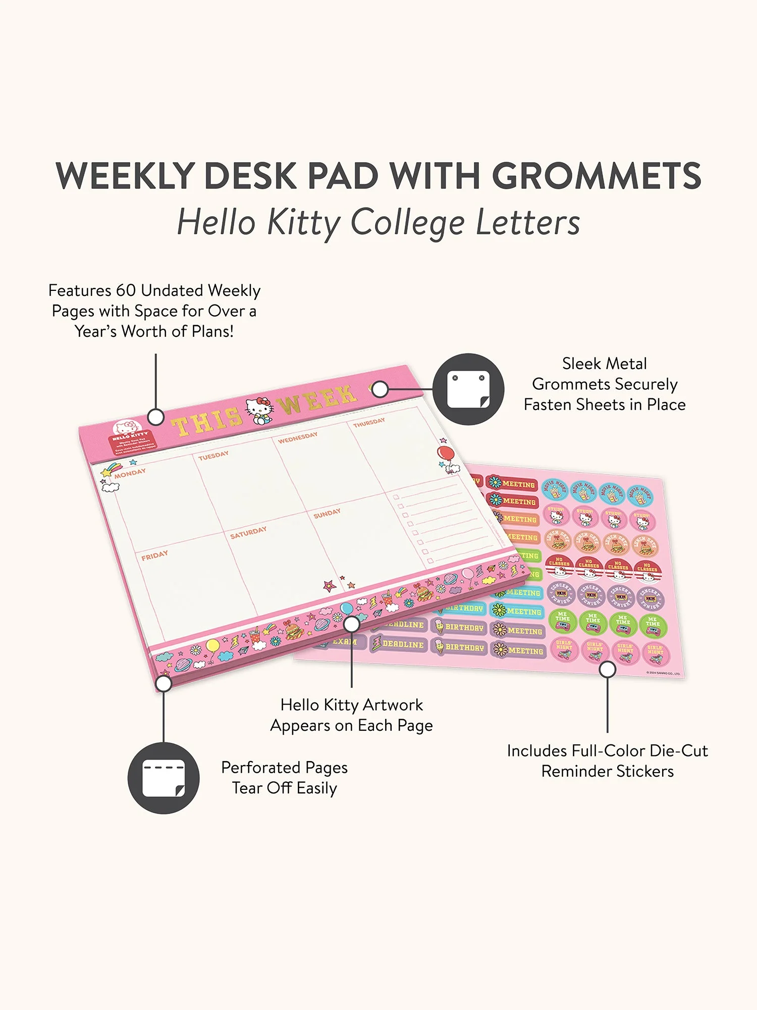 Hello Kitty x Studio Oh! College Letters Weekly Desk Pad - Image 7