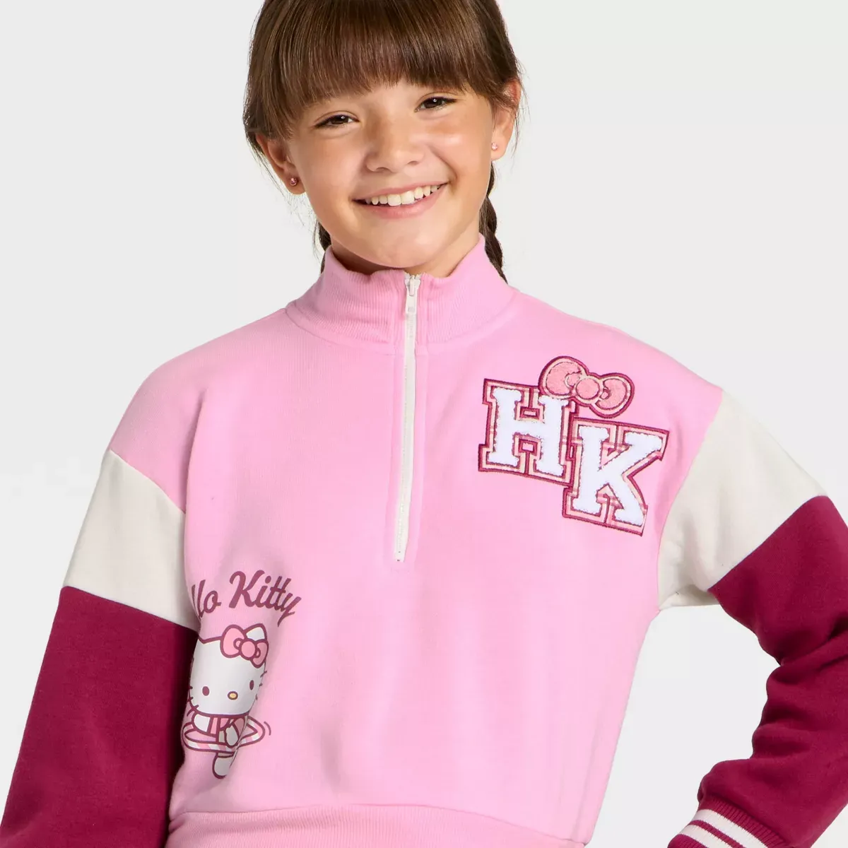Hello Kitty Girls Quarter-Zip Fleece Varsity Sweatshirt - Image 2