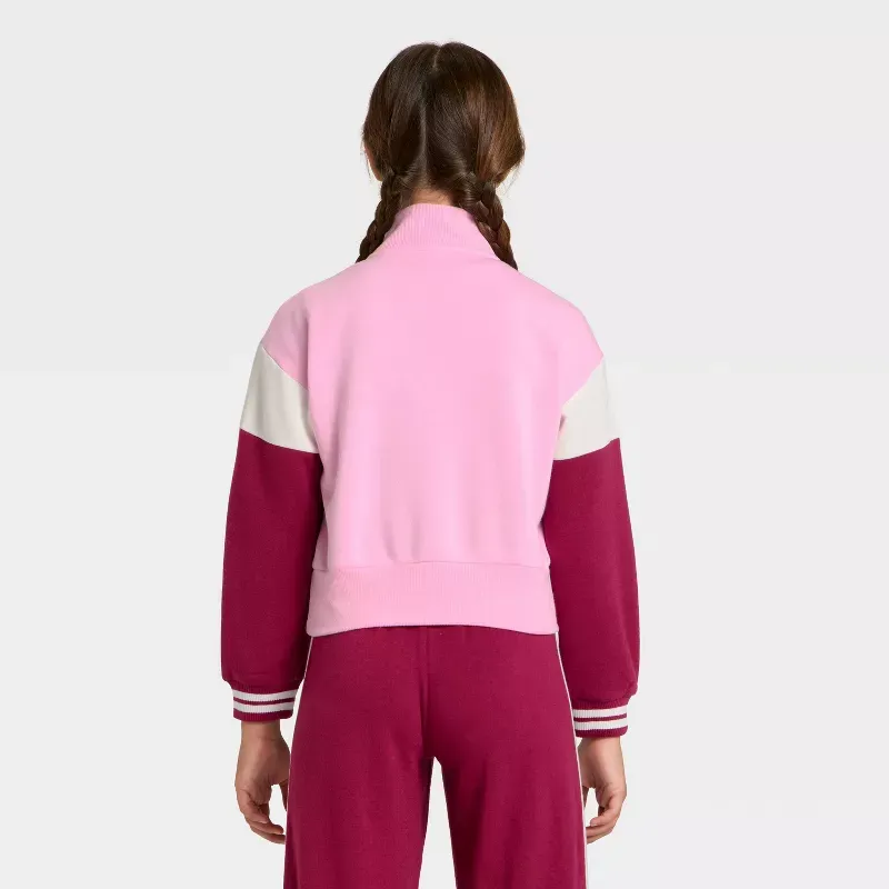 Hello Kitty Girls Quarter-Zip Fleece Varsity Sweatshirt - Image 4