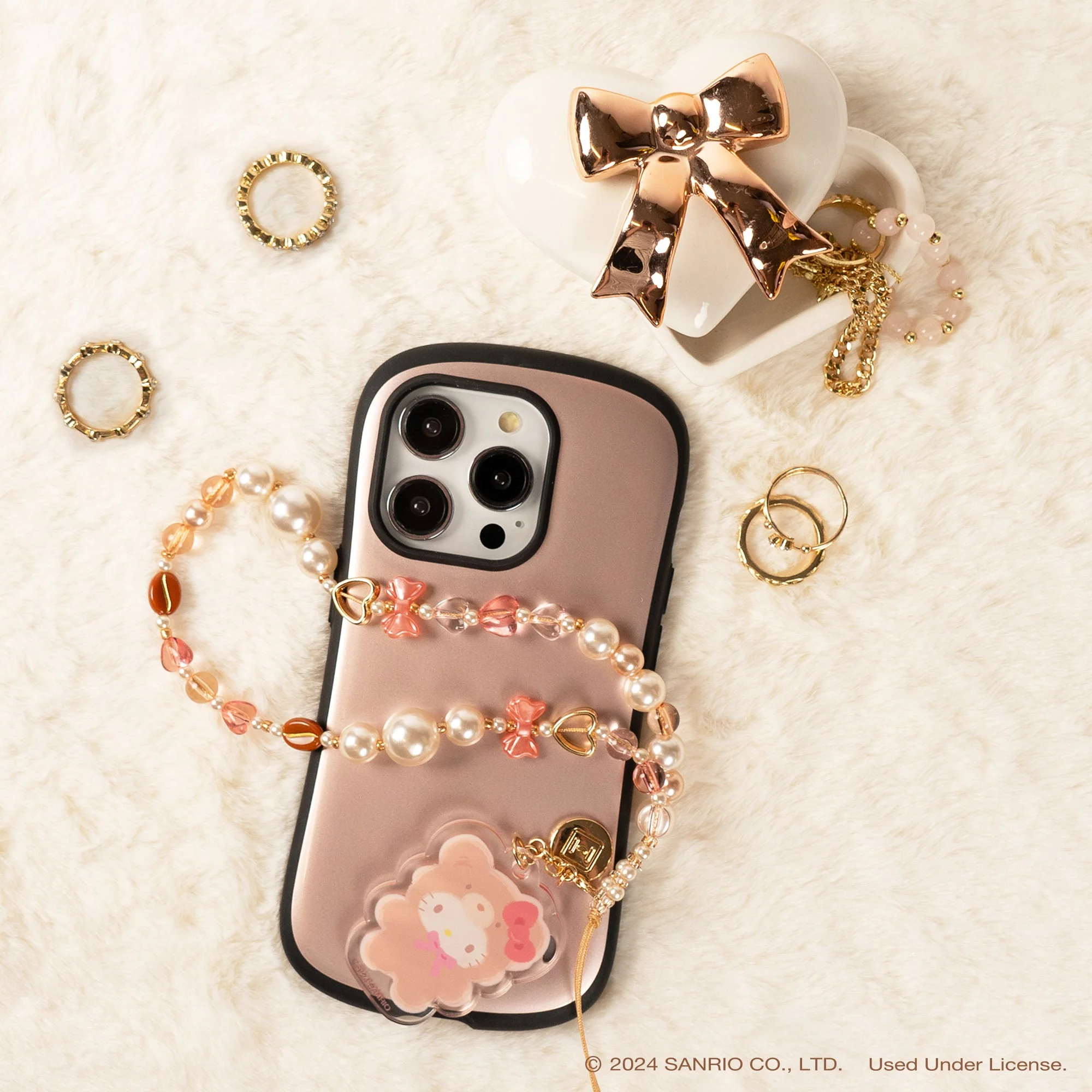 Hello Kitty Latte Bear Beaded Charm Mobile Phone Wrist Strap - Image 5