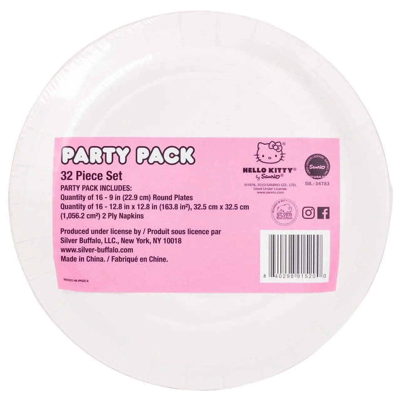 Hello Kitty Paper Napkin & Plate 32-pc Party Pack (Pink Dots) - Image 6