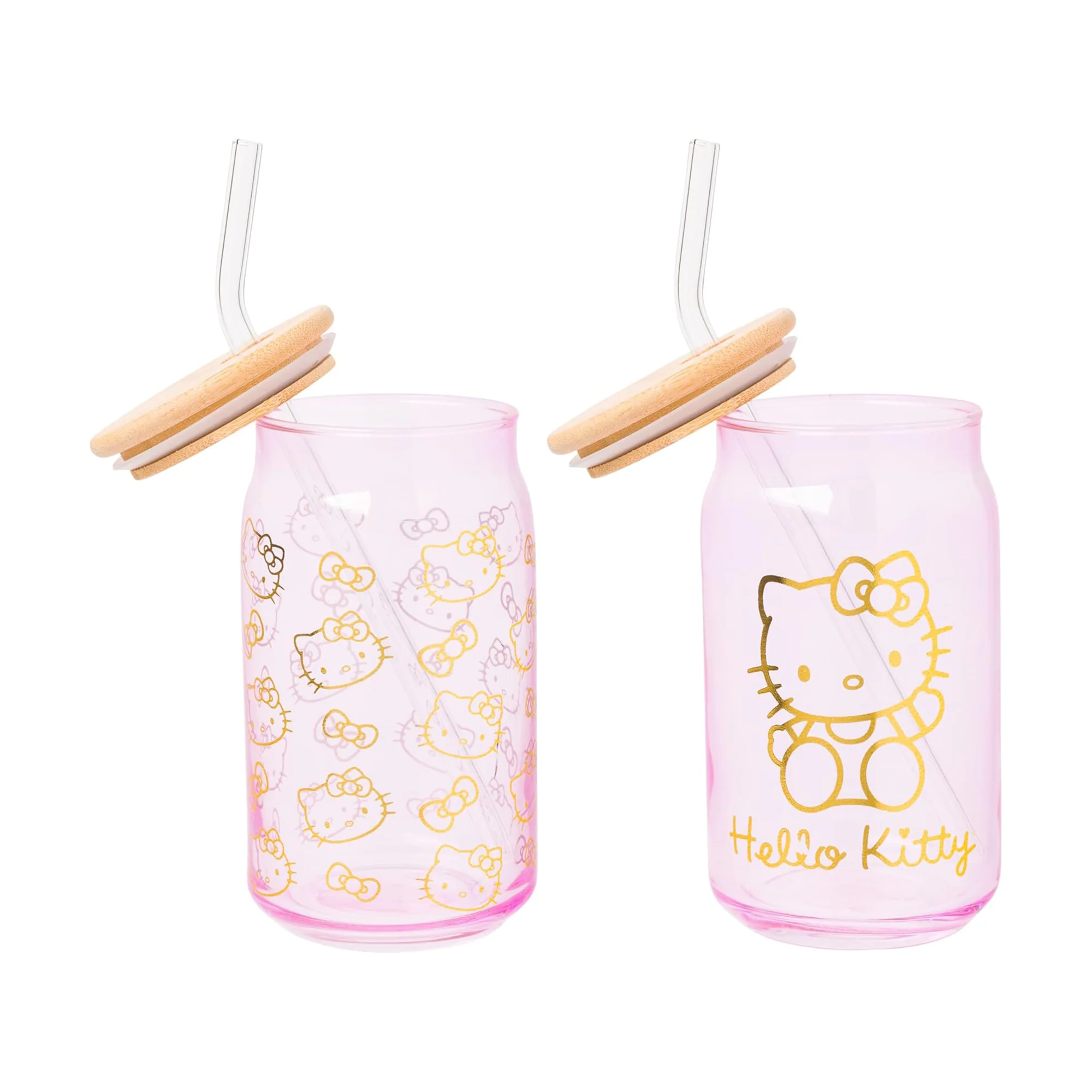 Hello Kitty Pink Glass Jar Tumblers with Bamboo Lid (Set of 2) - Image 2
