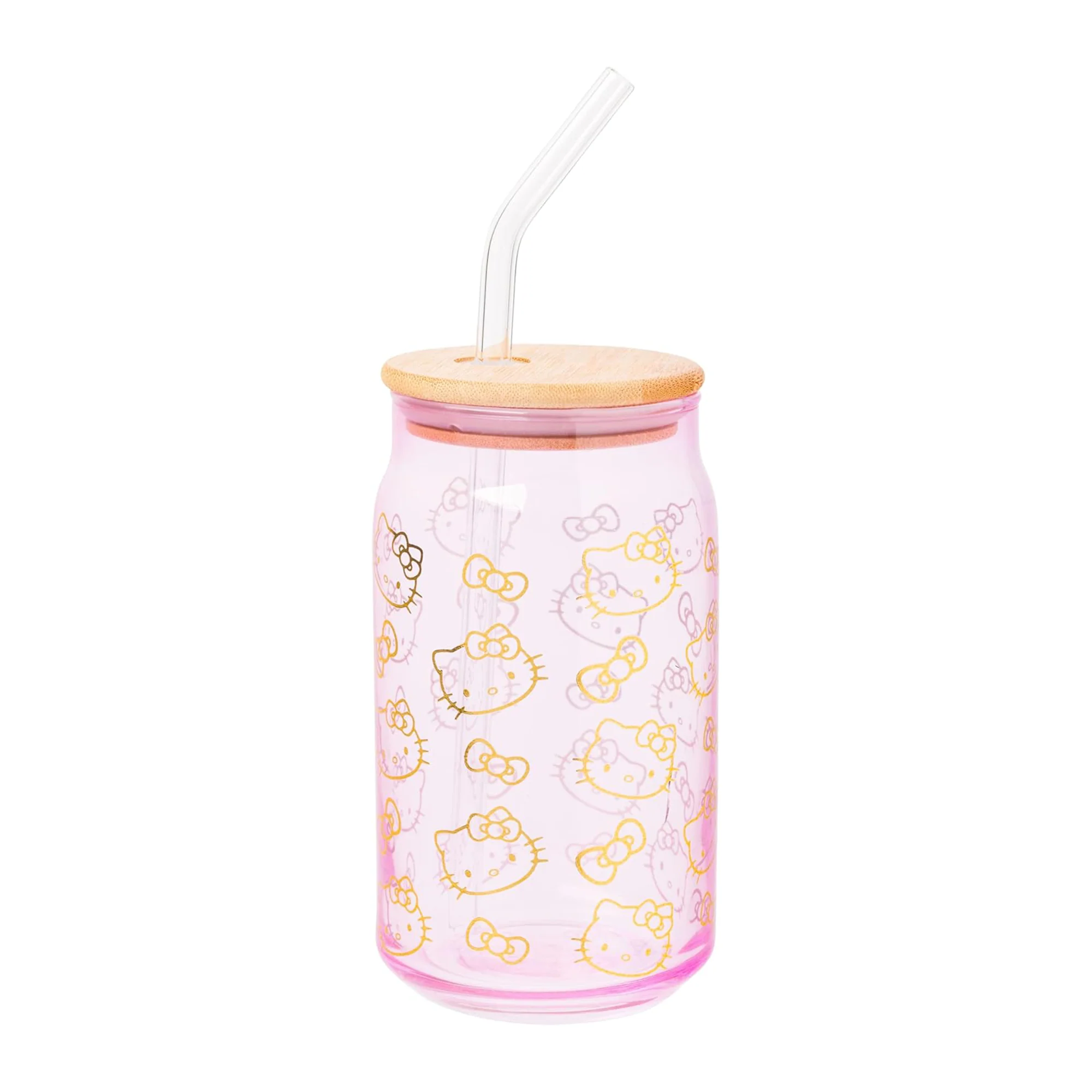 Hello Kitty Pink Glass Jar Tumblers with Bamboo Lid (Set of 2) - Image 3