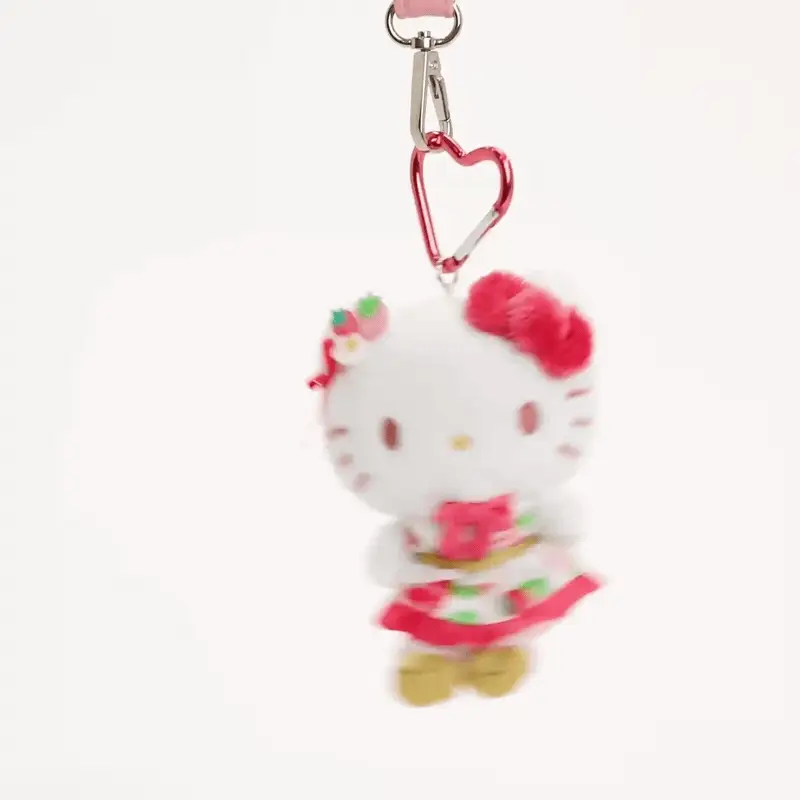 Hello Kitty Plush Mascot Keychain (Strawberry News 50th Anniversary) - Image 2