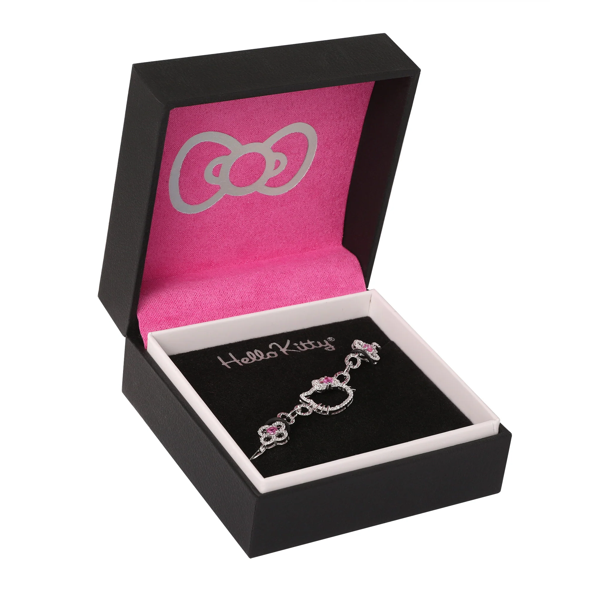 Hello Kitty Quatrefoil Sterling Silver Bracelet (Pink & White Sapphire) - Image 3