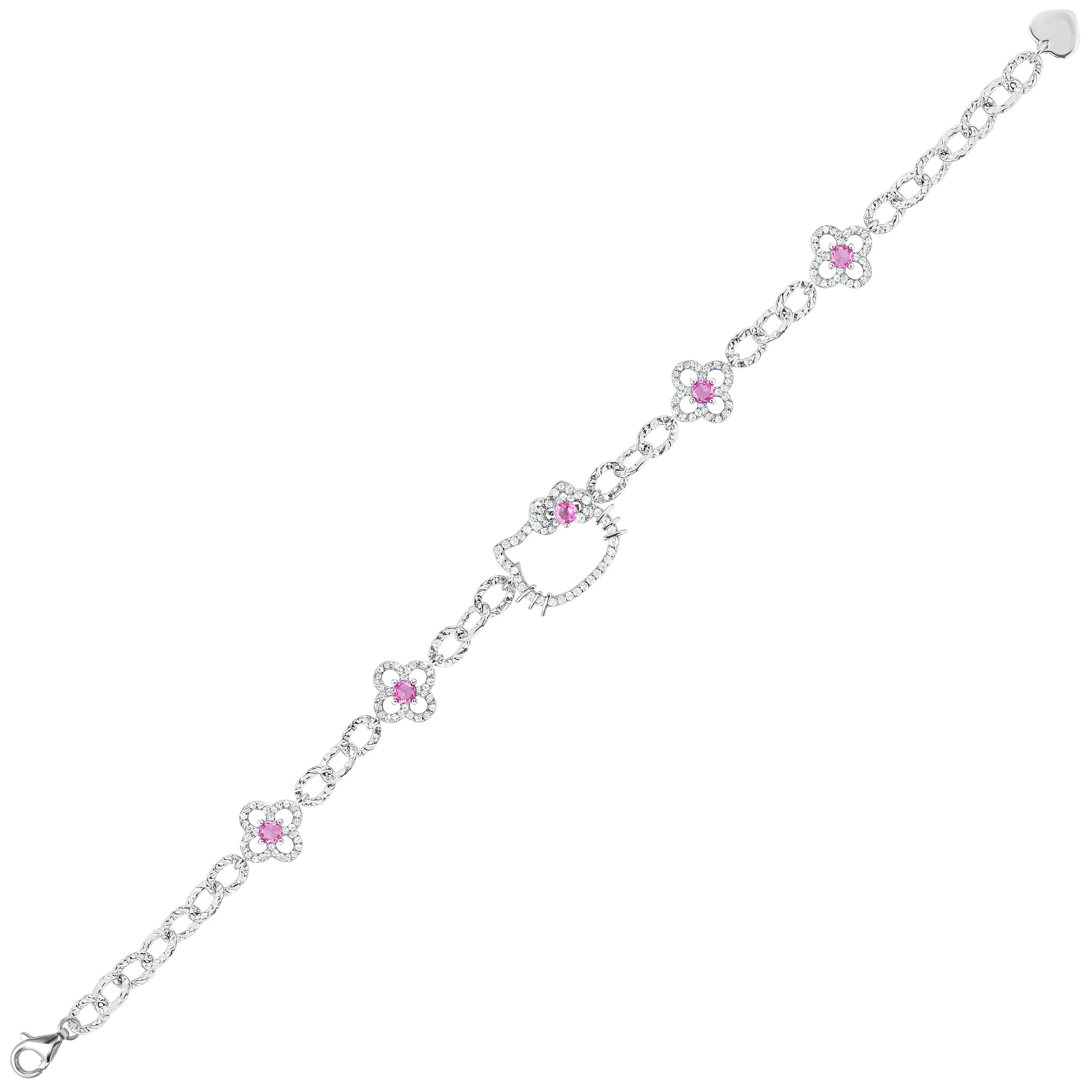 Hello Kitty Quatrefoil Sterling Silver Bracelet (Pink & White Sapphire) - Image 4