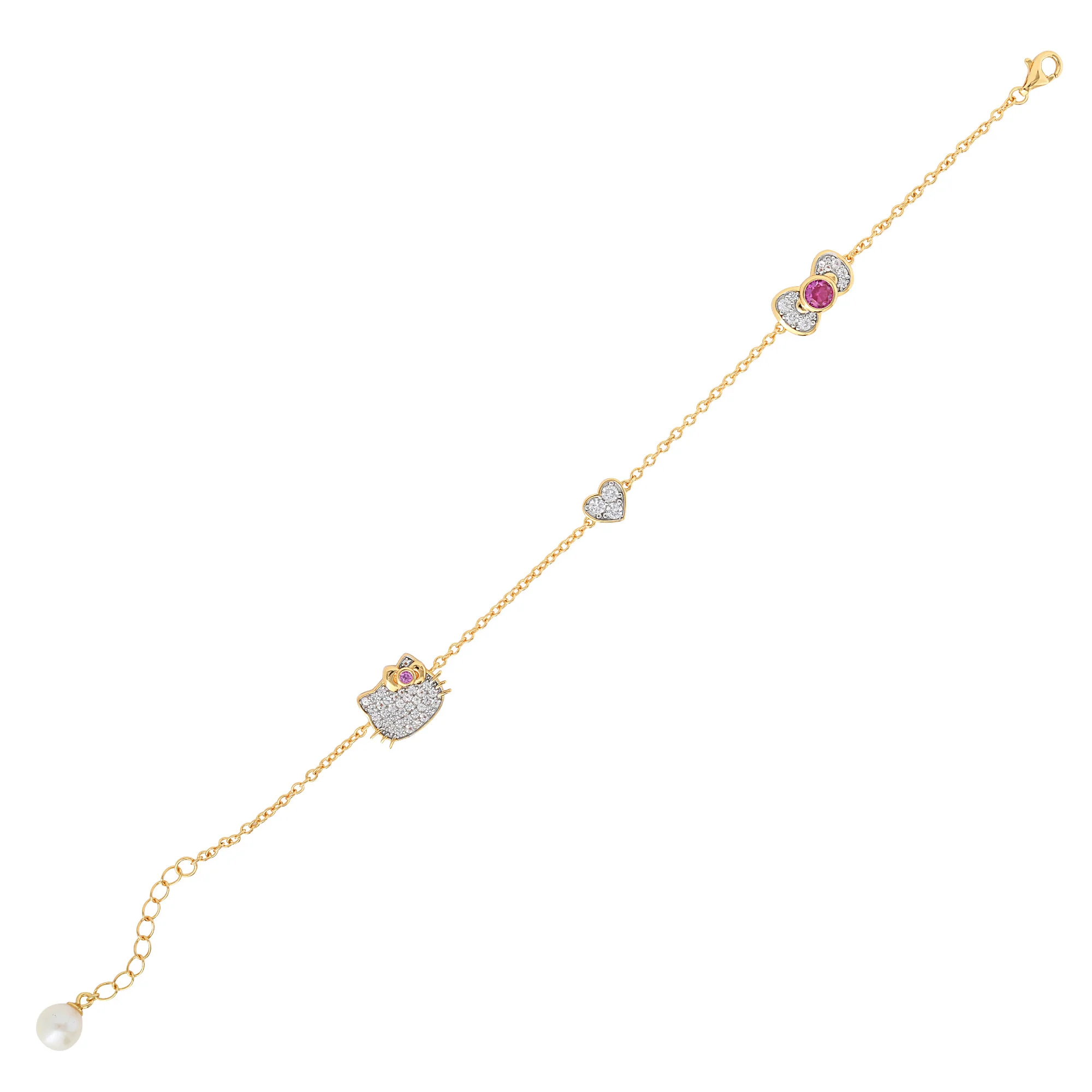 Hello Kitty Two-Tone Gold Plated Icons Bracelet (Pink & White Sapphire) - Image 4