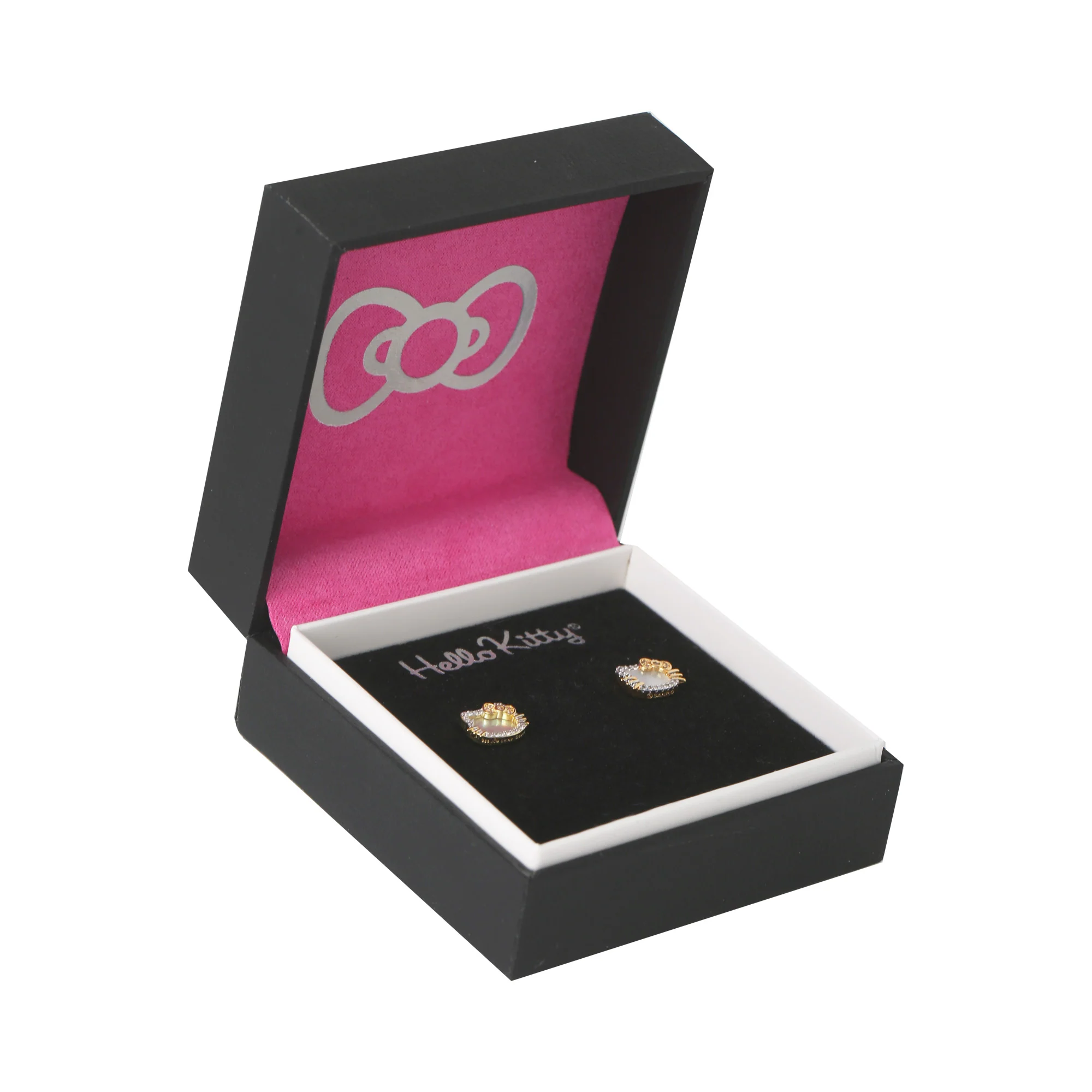 Hello Kitty Two-Tone Gold Plated Stud Earrings (Diamond & Mother of Pearl) - Image 3