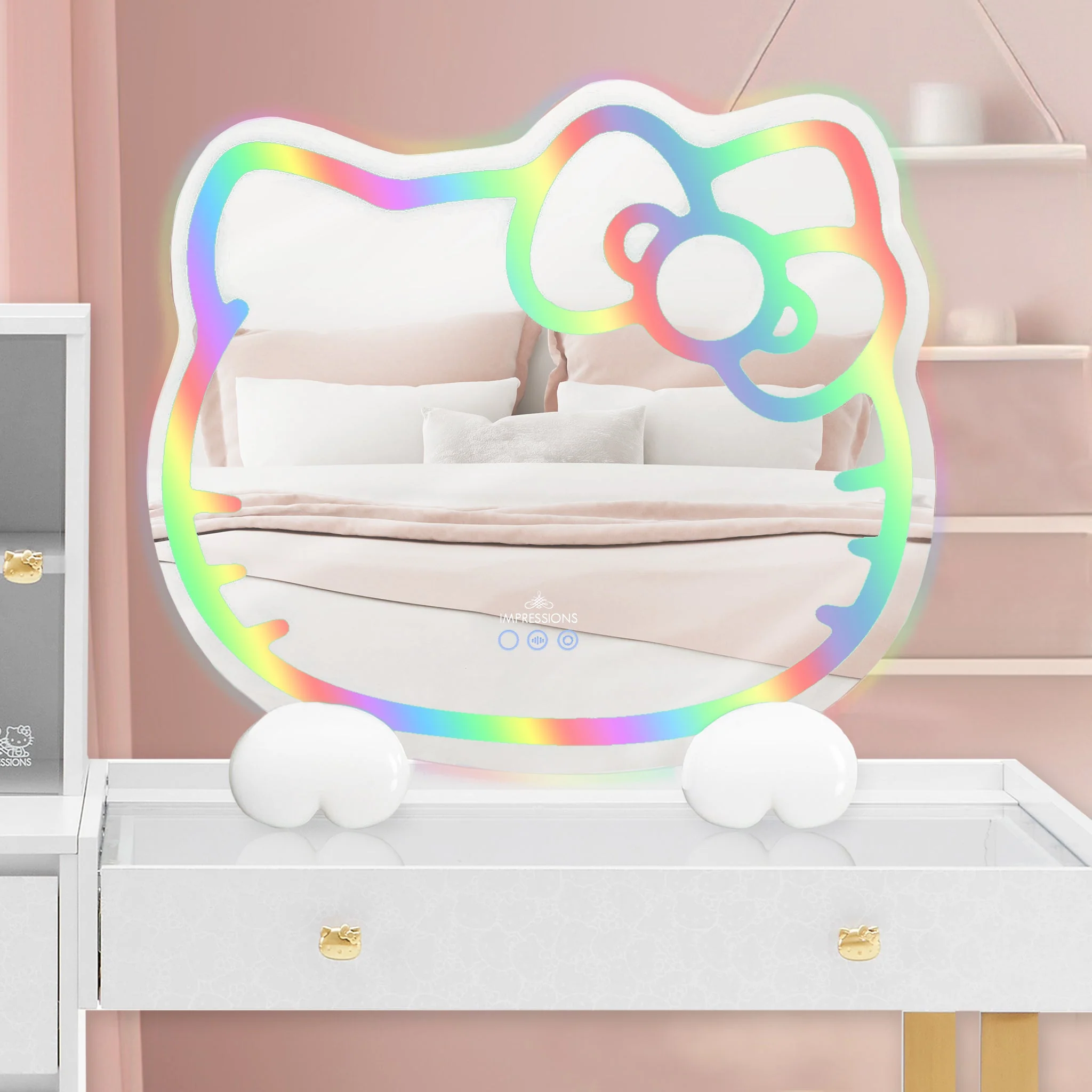 Hello Kitty x Impressions Vanity RGB Wall Mirror 2.0 W/ Bluetooth Speakers and Specialty Base - Image 3