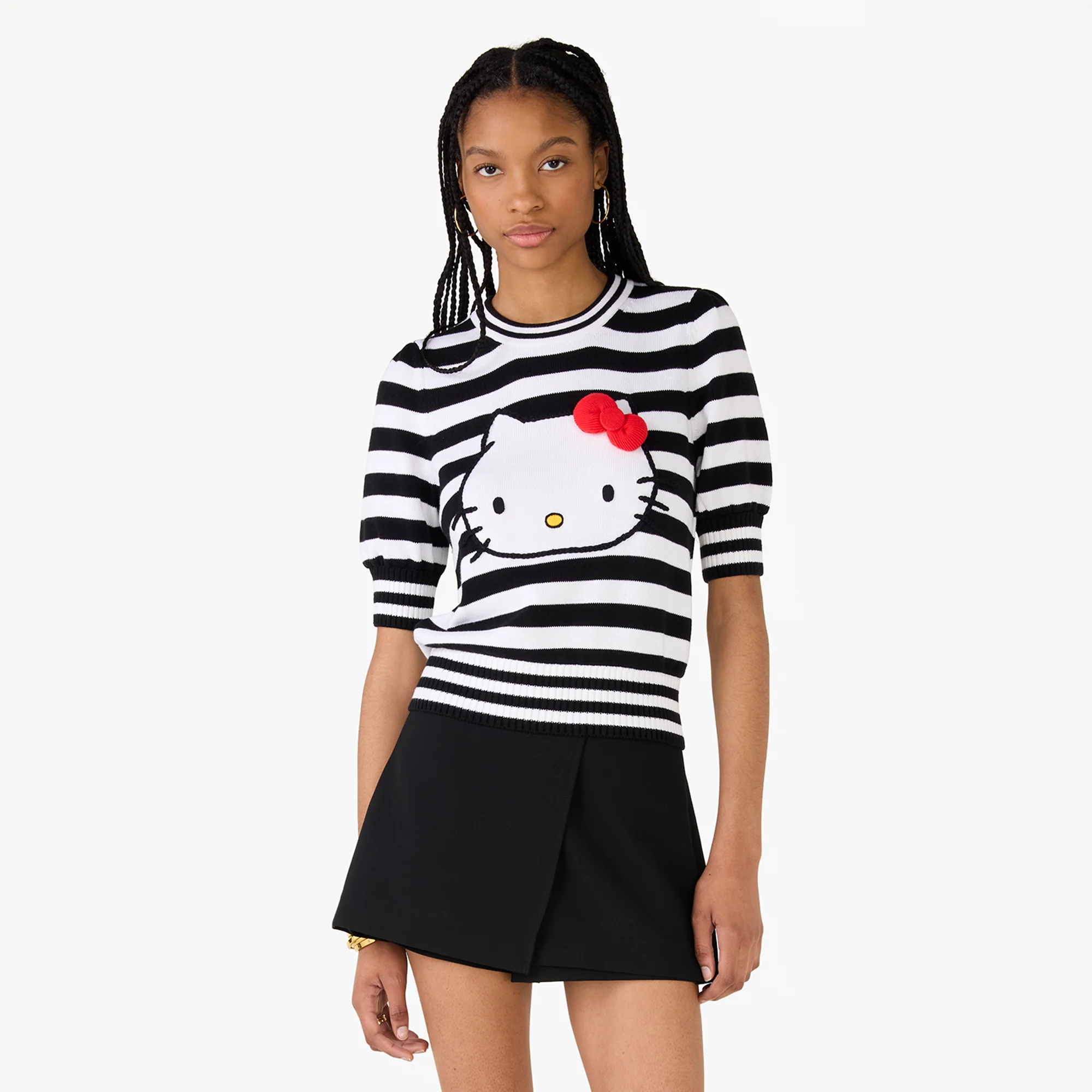 Hello Kitty x Kate Spade New York Striped Puff Sleeve Intarsia Sweater - Image 2
