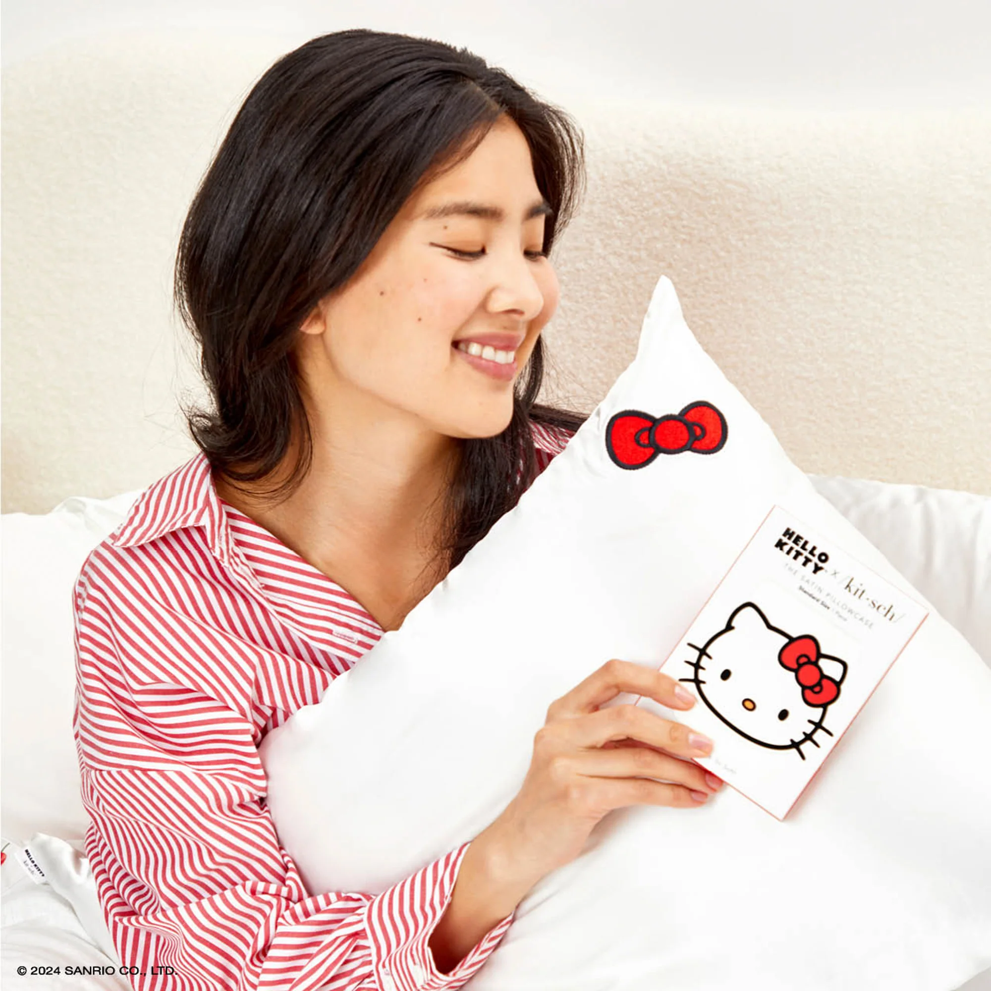 Hello Kitty x Kitsch Bow Pillowcase (Solid Ivory) - Image 2