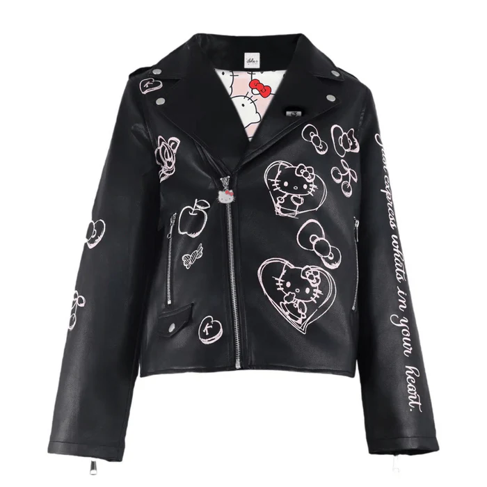 Hello Kitty x Lola + The Boys Adult Graffiti Biker Jacket (Black) - Image 2