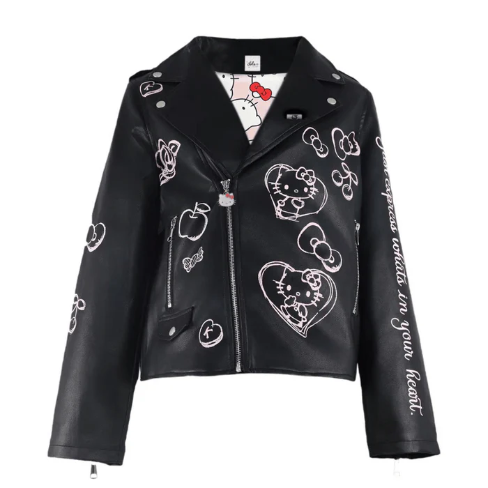 Hello Kitty x Lola + The Boys Kids Graffiti Biker Jacket (Black) - Image 2