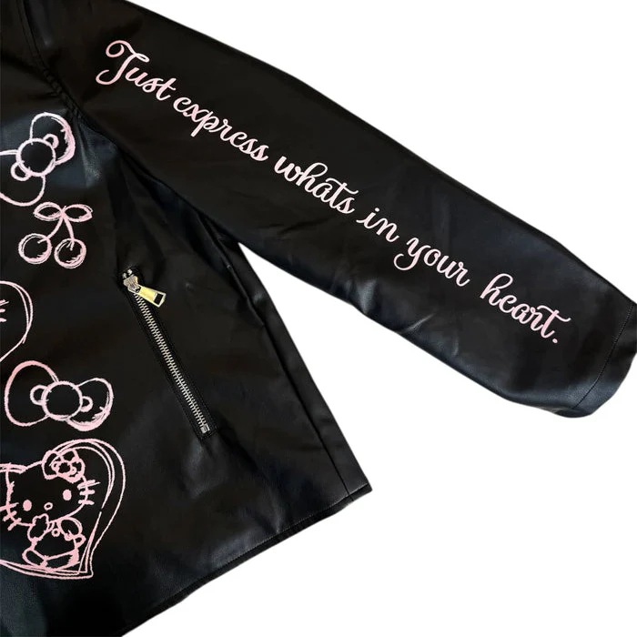 Hello Kitty x Lola + The Boys Kids Graffiti Biker Jacket (Black) - Image 4