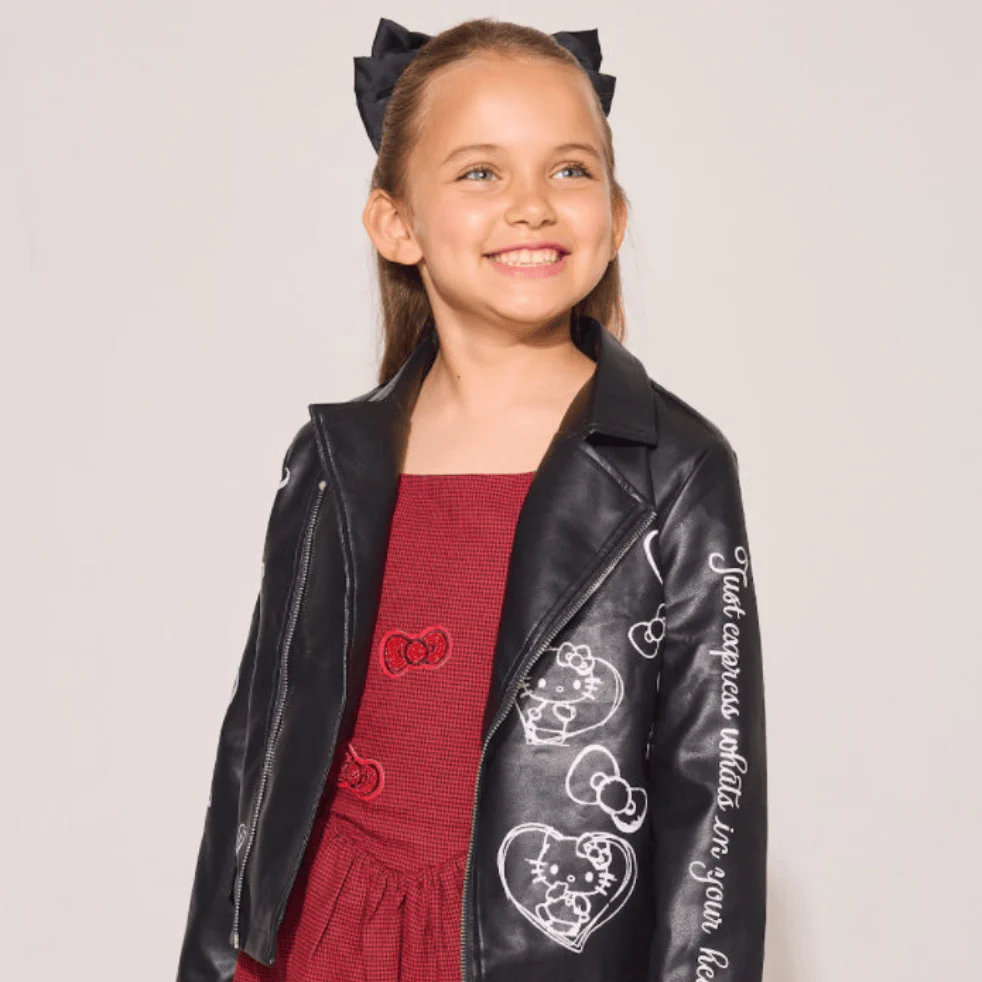 Hello Kitty x Lola + The Boys Kids Graffiti Biker Jacket (Black) - Image 5