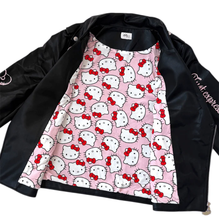 Hello Kitty x Lola + The Boys Kids Graffiti Biker Jacket (Black) - Image 8