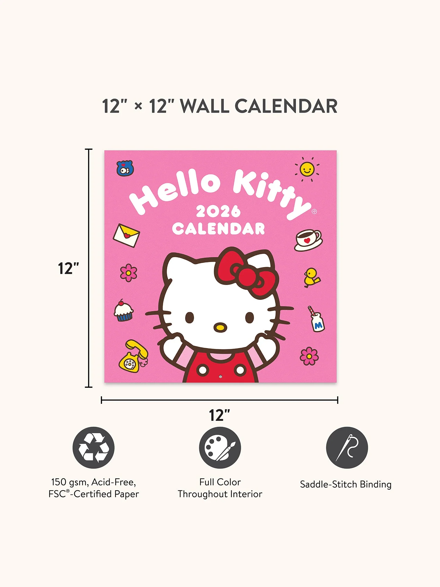 Hello Kitty x Studio Oh! 2026 Playful Pink Wall Calendar - Image 7