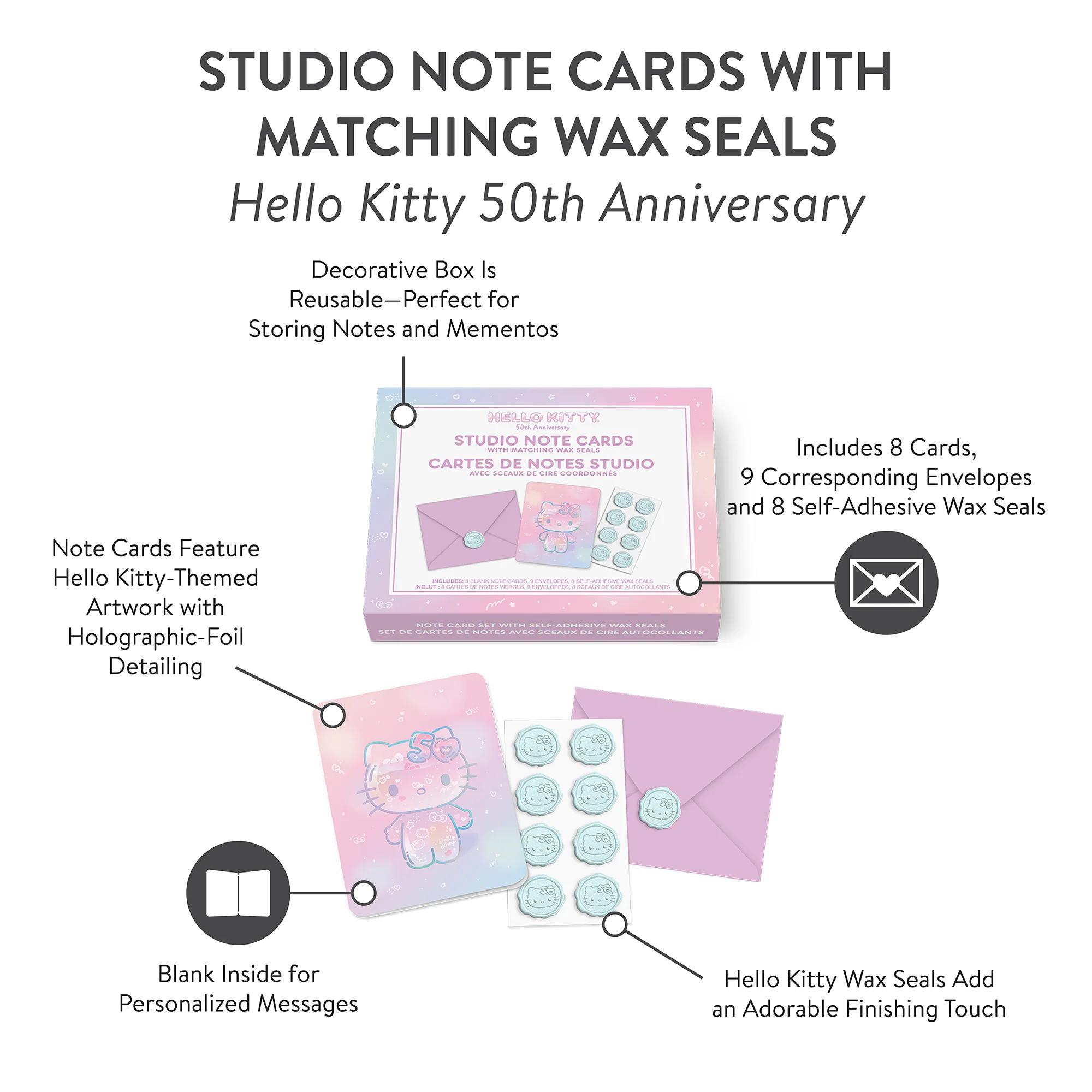 Hello Kitty x Studio Oh! 50th Anniversary 25-Pc Note Cards & Wax Seals Set - Image 7