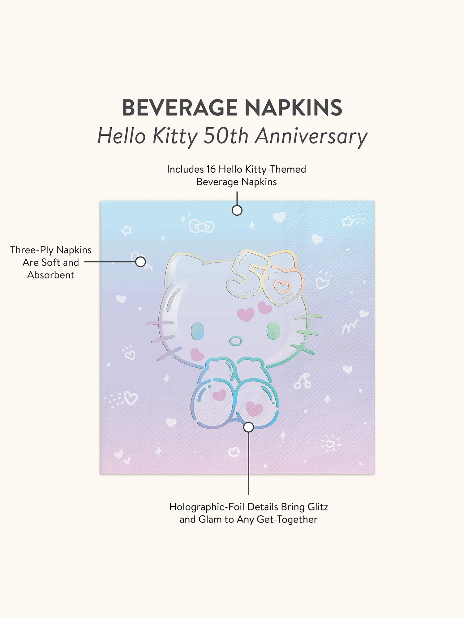 Hello Kitty x Studio Oh! 50th Anniversary Beverage Napkins - Image 2