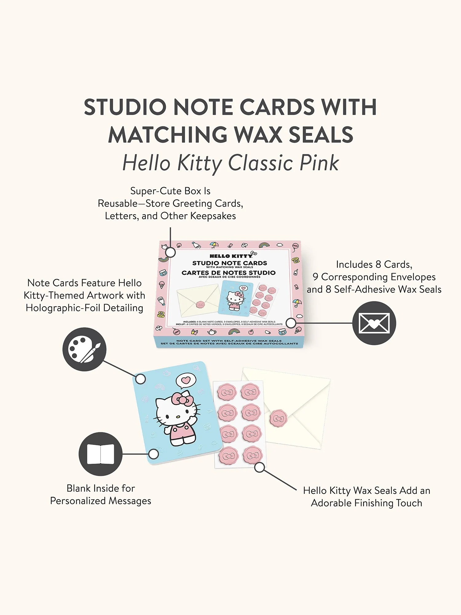 Hello Kitty x Studio Oh! Classic Pink 25-Pc Note Cards & Wax Seals Set - Image 7
