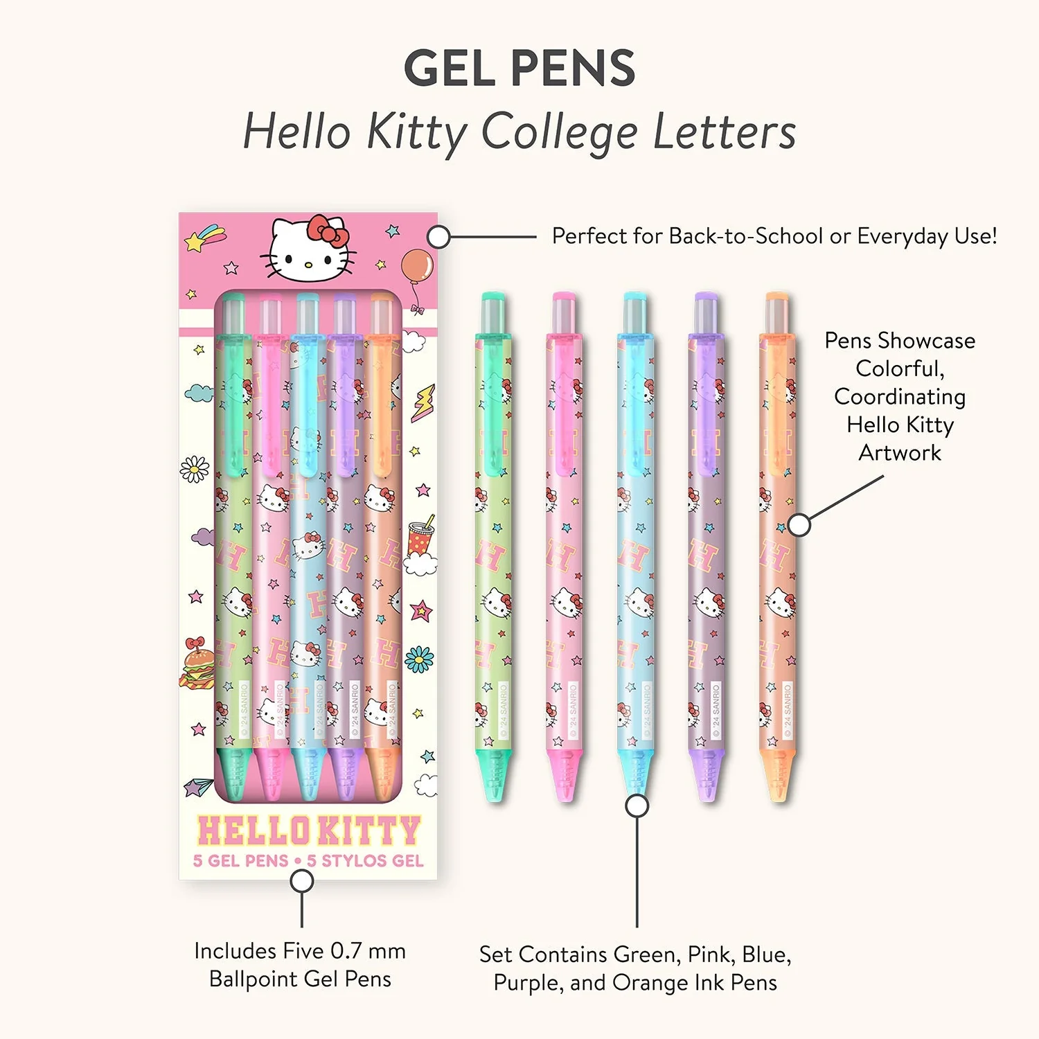 Hello Kitty x Studio Oh! College Letters Gel Pens - Image 4