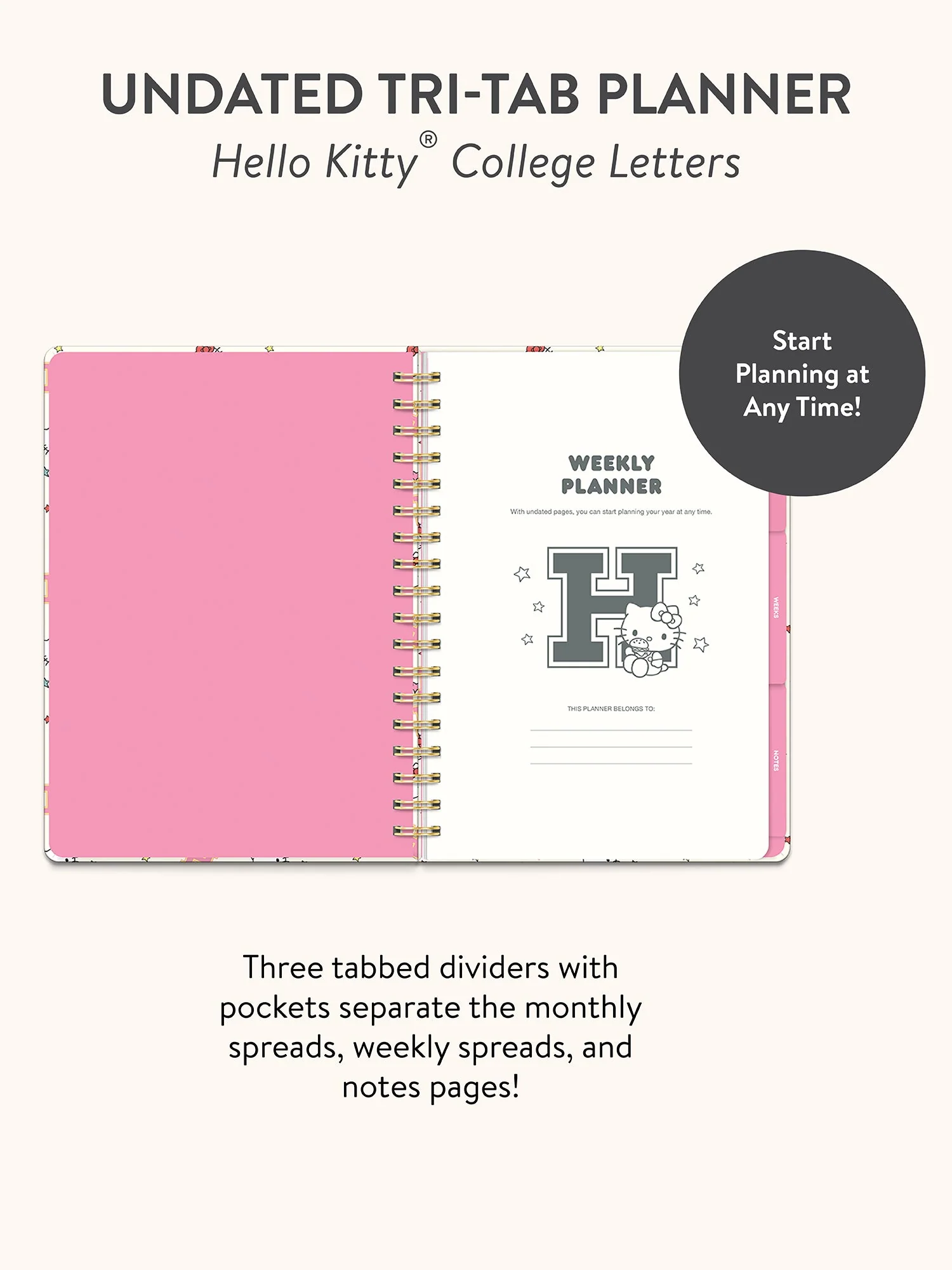 Hello Kitty x Studio Oh! College Letters Tri-Tab Planner - Image 8