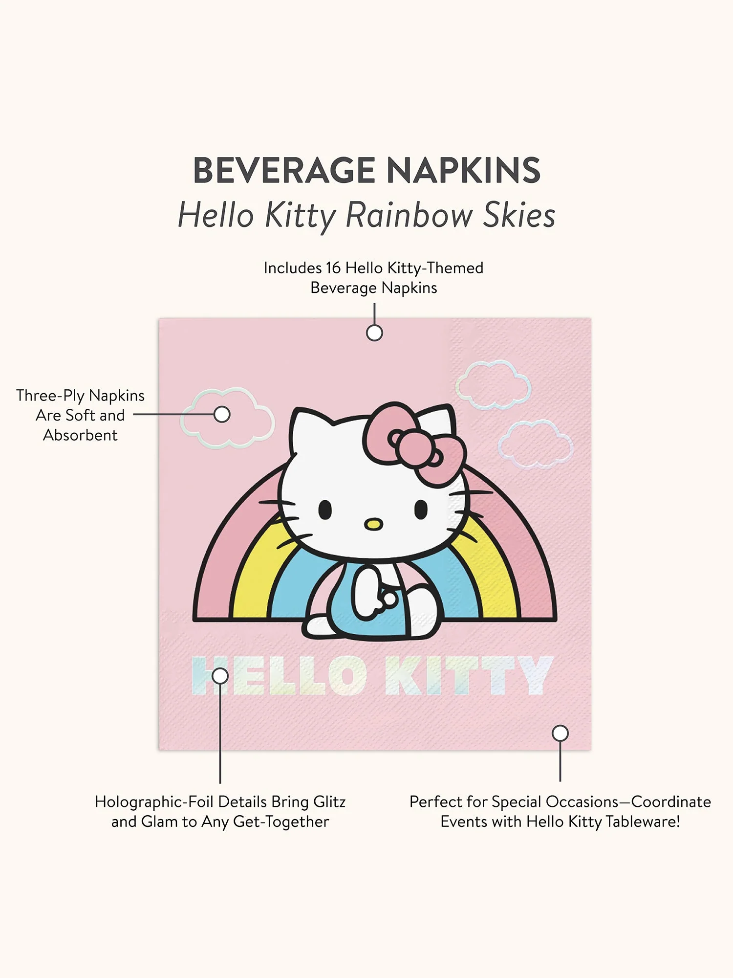 Hello Kitty x Studio Oh! Rainbow Skies Beverage Napkins - Image 4