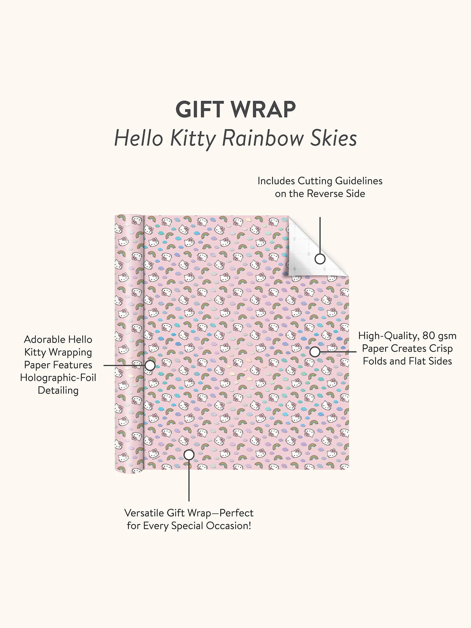 Hello Kitty x Studio Oh! Rainbow Skies Gift Wrap - Image 5