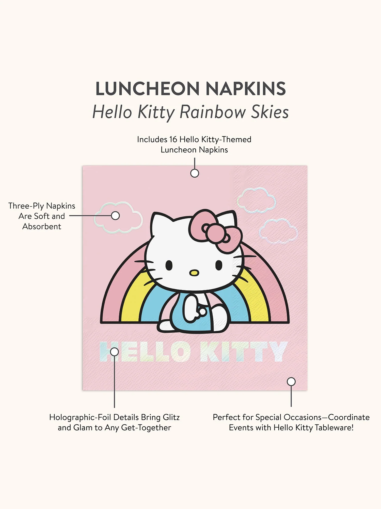 Hello Kitty x Studio Oh! Rainbow Skies Luncheon Napkins - Image 3